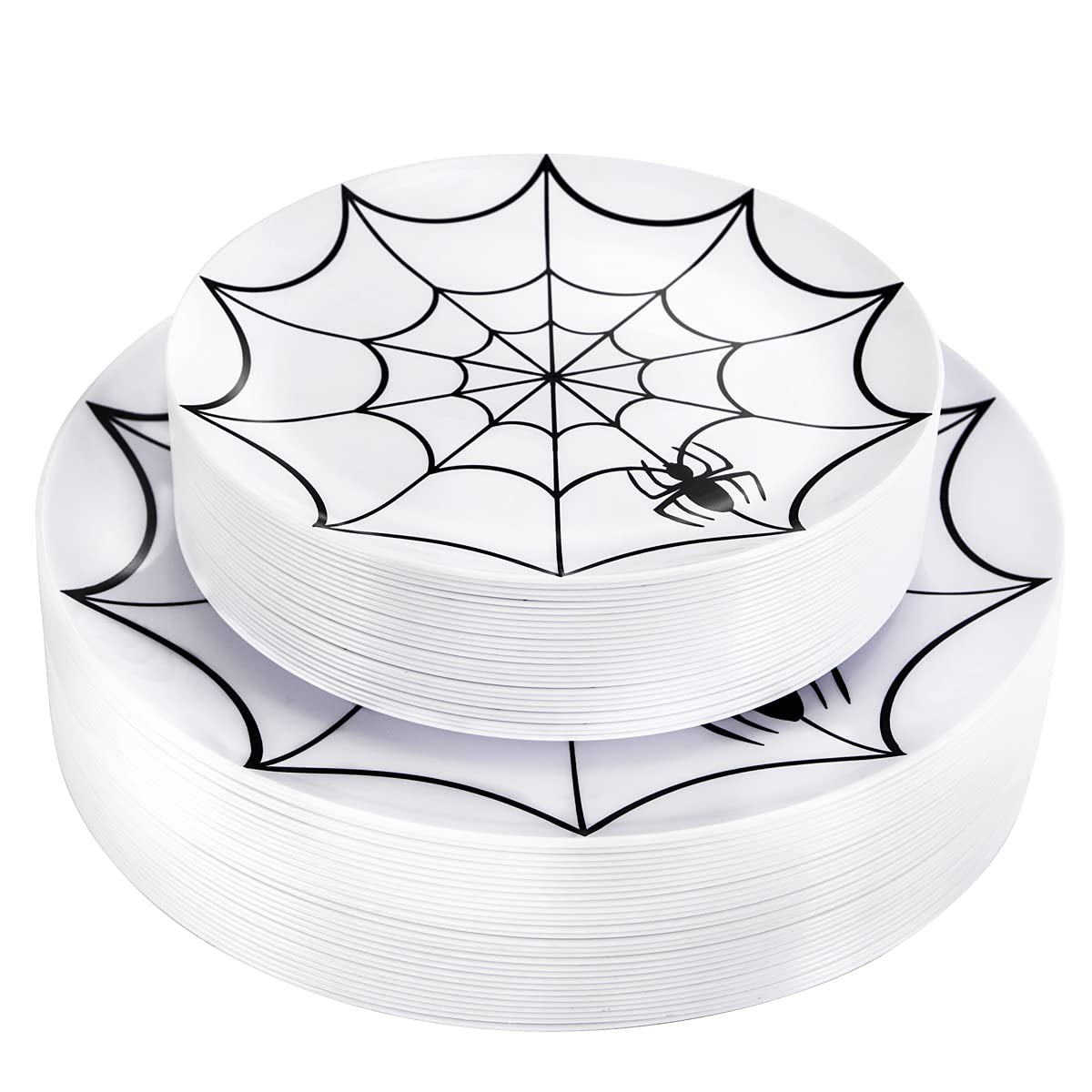 60-Piece Halloween Disposable Plastic Dinnerware Set - 30 White & Black Cobweb 10.25