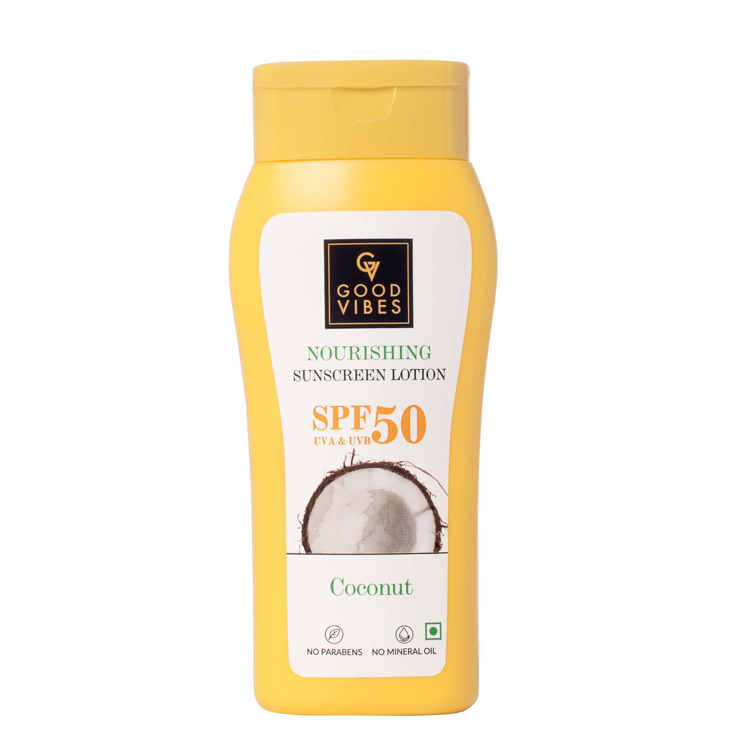 Good Vibes Coconut Nourishing Sunscreen Lotion SPF 50 (3.7 oz) - Broad Spectrum Sun Protection for All Skin Types with Lime & Rosemary Leaf Oil | Soothing, De-Tanning, Vegan Formula | Paraben-Free, No Mineral Oil or Silicones | Perfect for Beach, Pool & Outdoor Activities