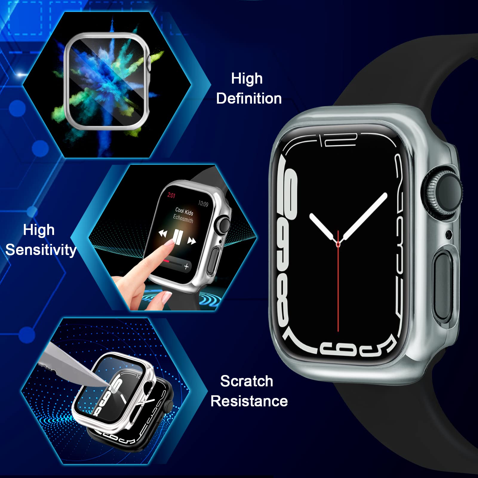 ORIbox Hard PC Case with Tempered Glass Screen Protector for Apple Watch Series 6/5/4/SE - Ultra-Thin HD Bumper Protective Cover, Silver - Perfect for Workout, Outdoor Activities & Daily Use