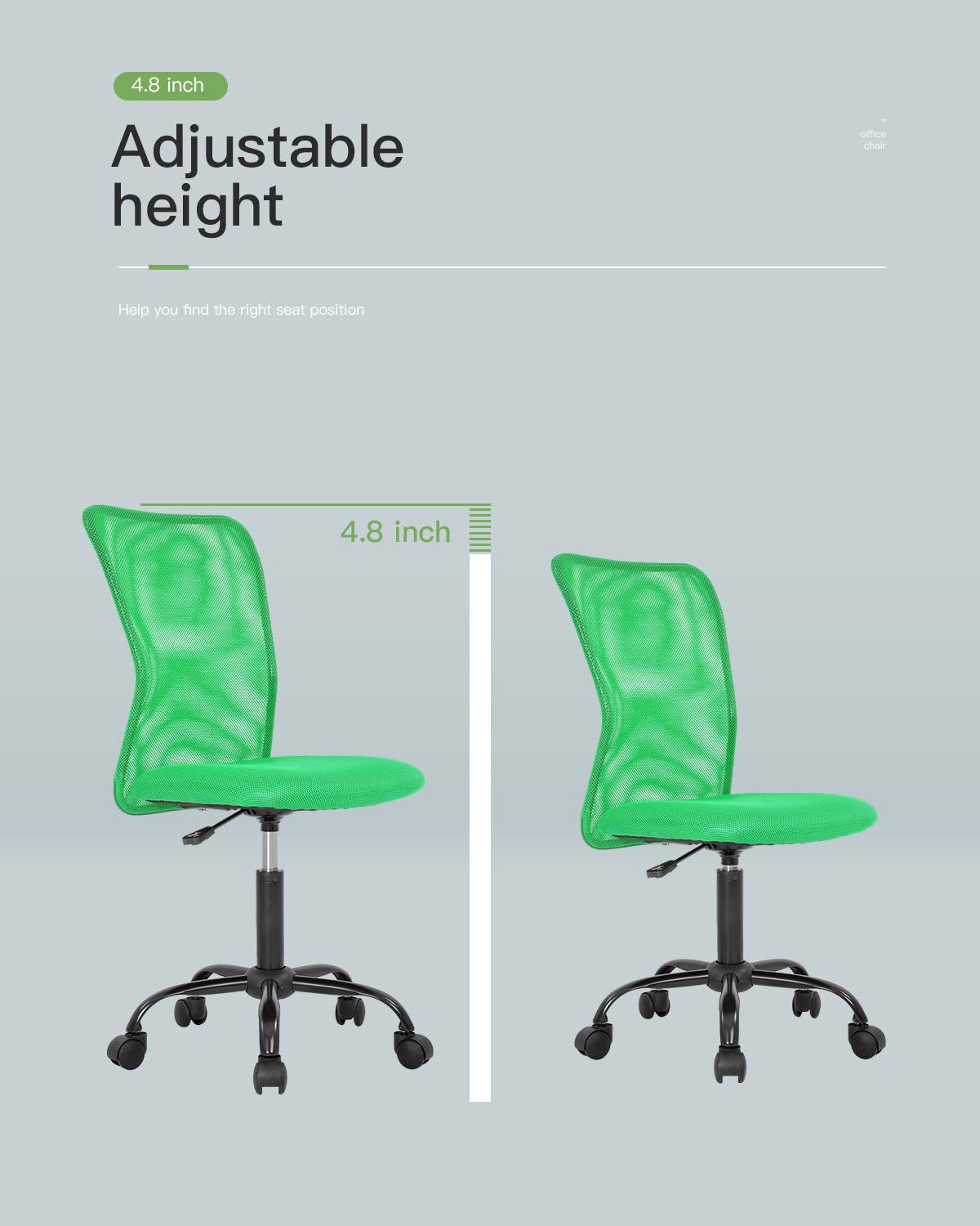 Ergonomic Mesh Office Chair - Adjustable Armless Computer Desk Chair with Swivel & Rolling Wheels for Home Office, Working & Meetings - Green (Ideal for Long Hours of Comfortable Sitting)