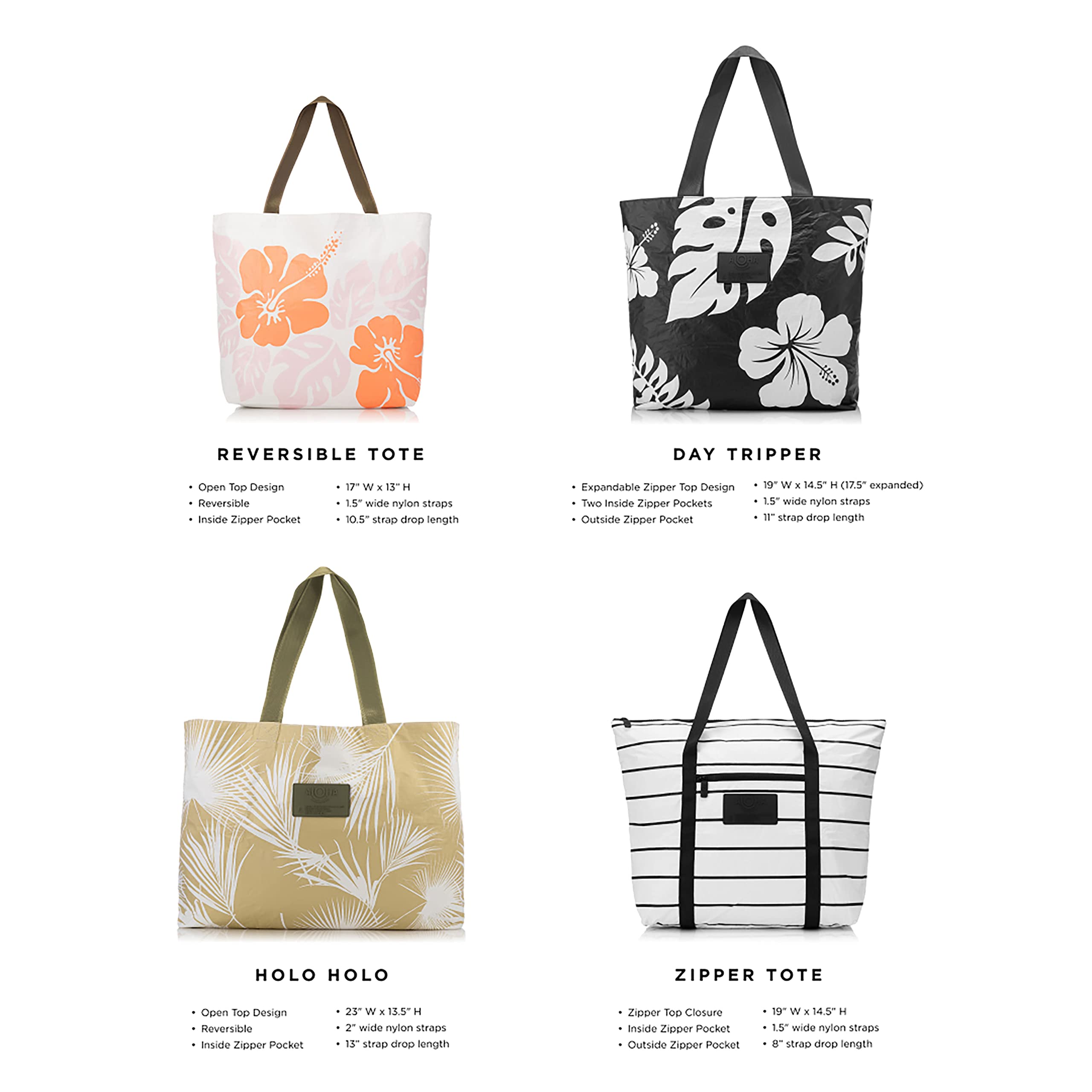 ALOHA Collection Lightweight Packable Splash-Proof Beach Tote Bag - Easy to Clean & Water-Resistant - Perfect for Travel, Shopping, and Beach Days