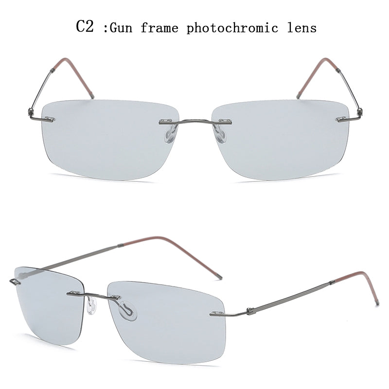Photochromic Rimless Rectangle Sunglasses for Men & Women - UV Protection, Lightweight & Stylish for Driving, Outdoor Sports & Daily Wear