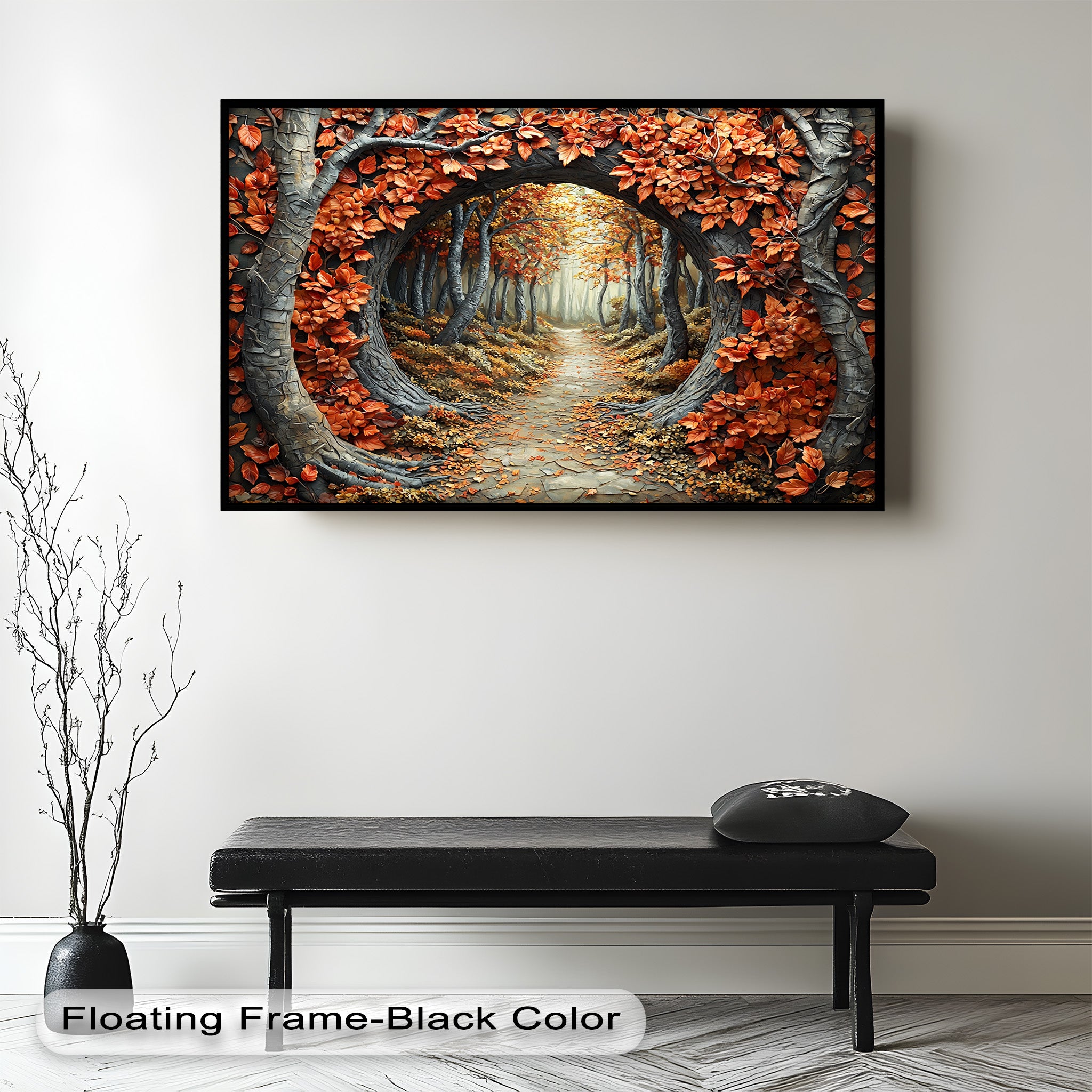 Autumn Path - Enchanted Forest Oil Painting Wall Art for Living Room, Bedroom Decor - Nature Landscape Canvas Print for Home & Office