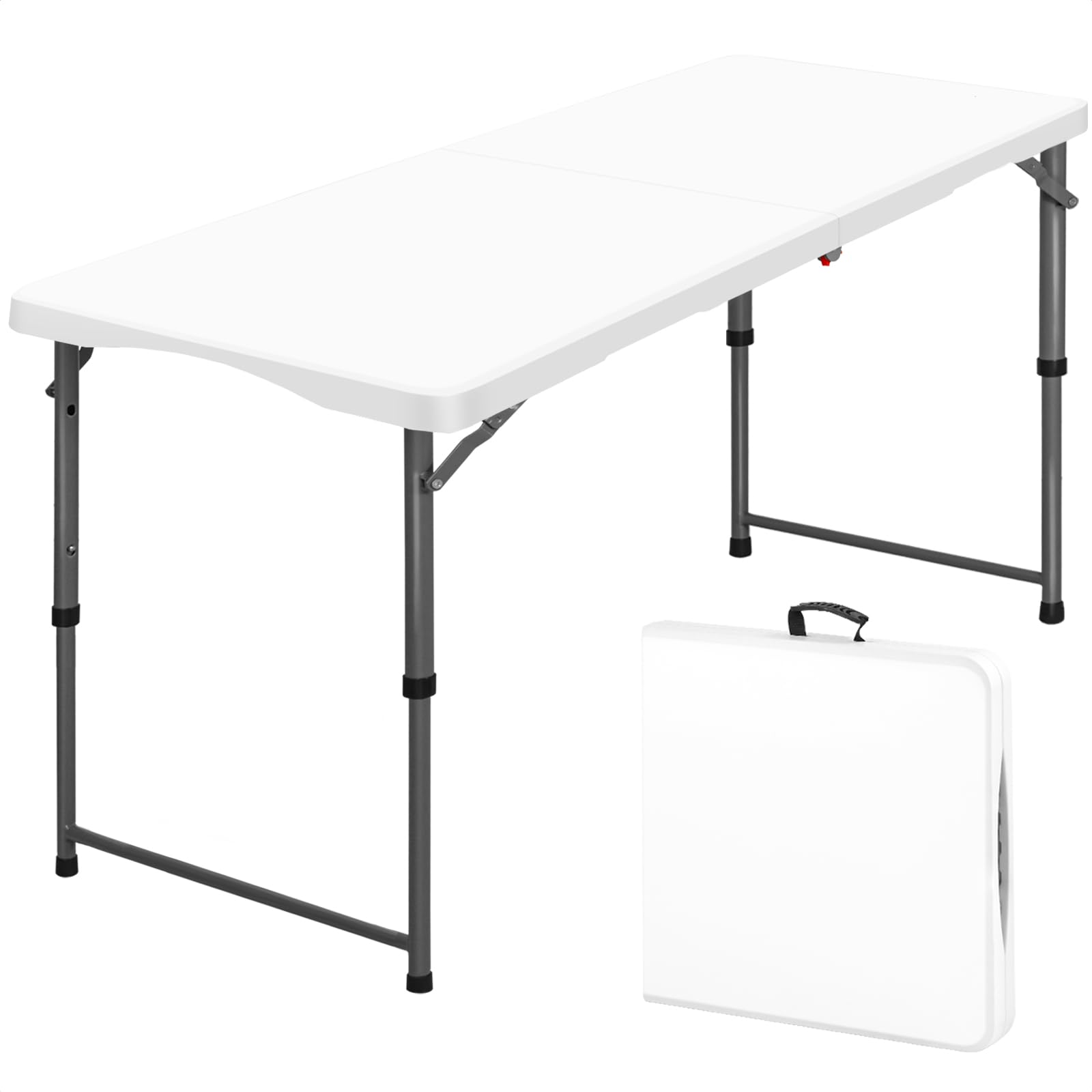 4ft Small Folding Table - Portable Plastic Fold-in-Half Card Table with Adjustable Height - Perfect for Picnics, Camping, Parties & Indoor/Outdoor Use - White