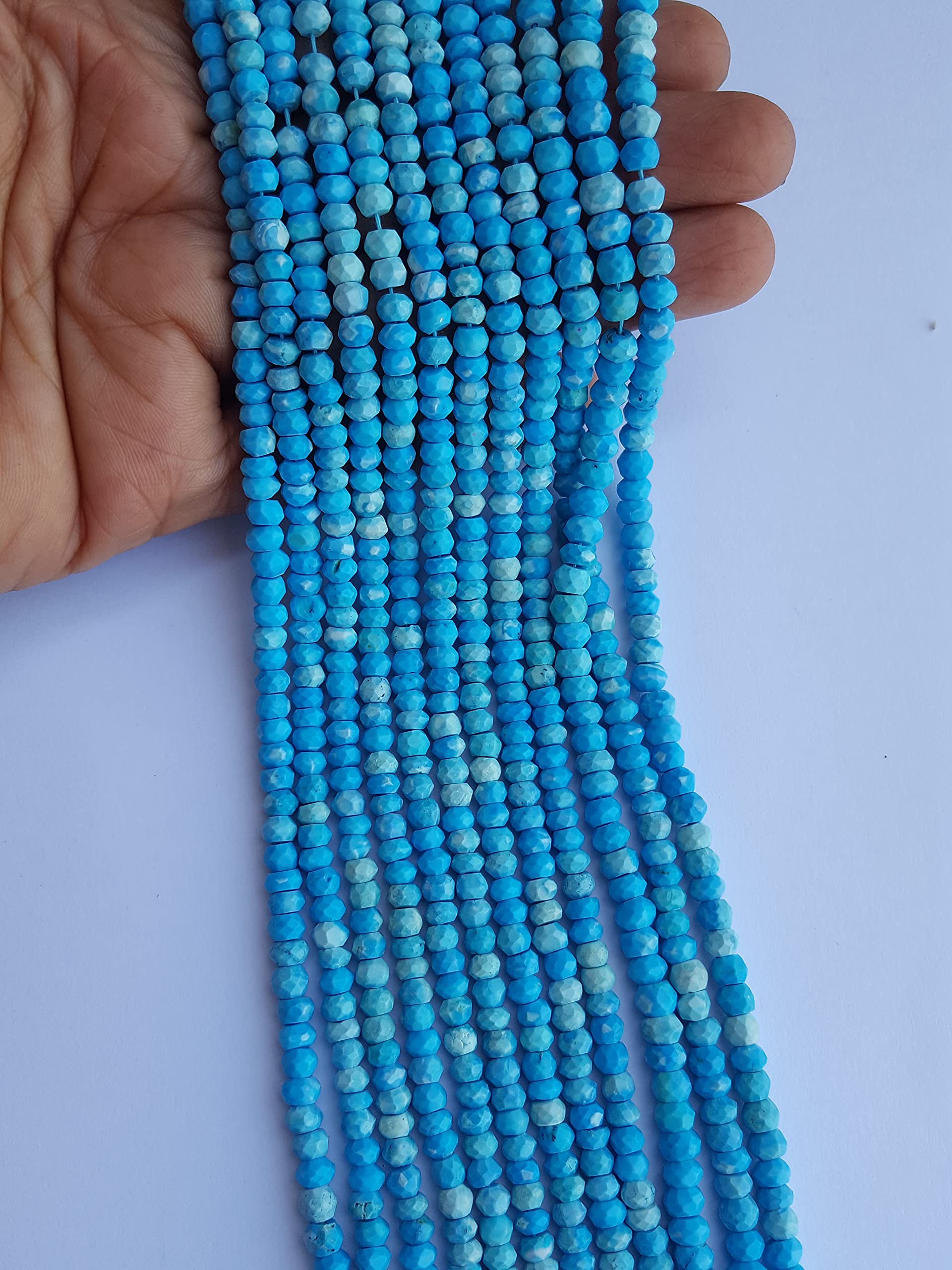 4.5-5mm AAA Quality Turquoise Faceted Rondelle Beads - 2 Strands 13 Inches Long Semi-Precious Gemstone Beads for Jewelry Making DIY Necklace Bracelet Earrings - Wholesale Price by FionaGemstoneBeads | Perfect for Boho, Handmade & Fashion Jewelry Designs