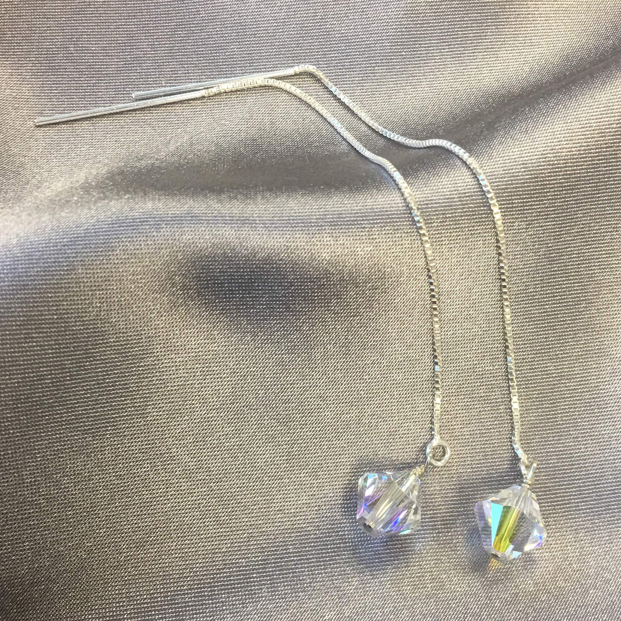 925 Silver Threader Drop Earrings with Austrian Crystals - Elegant Party Jewelry
