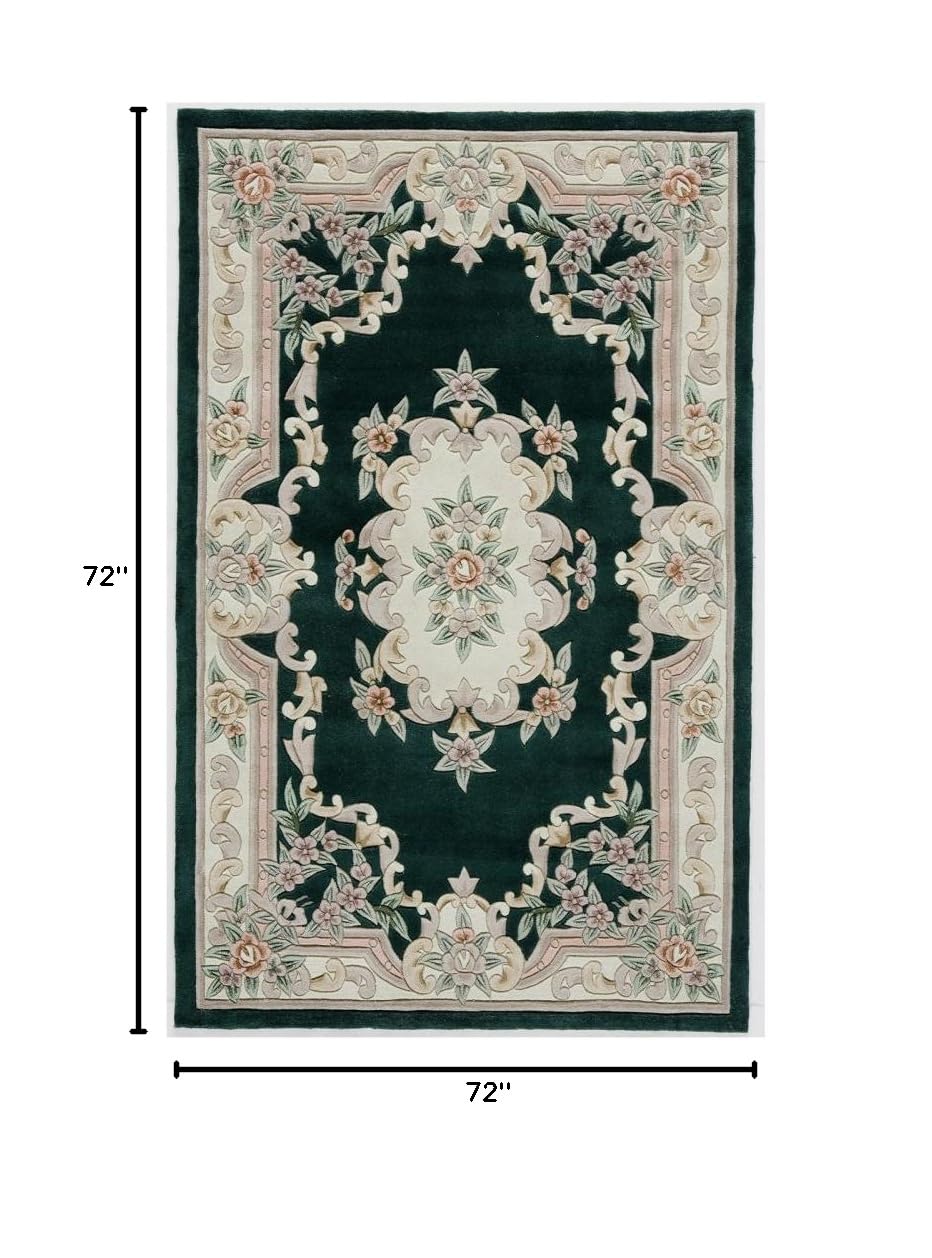 Rugs America Round New Aubusson Area Rug - 6 Feet Diameter, Emerald Green - Perfect for Living Room, Bedroom, or Dining Room Decor
