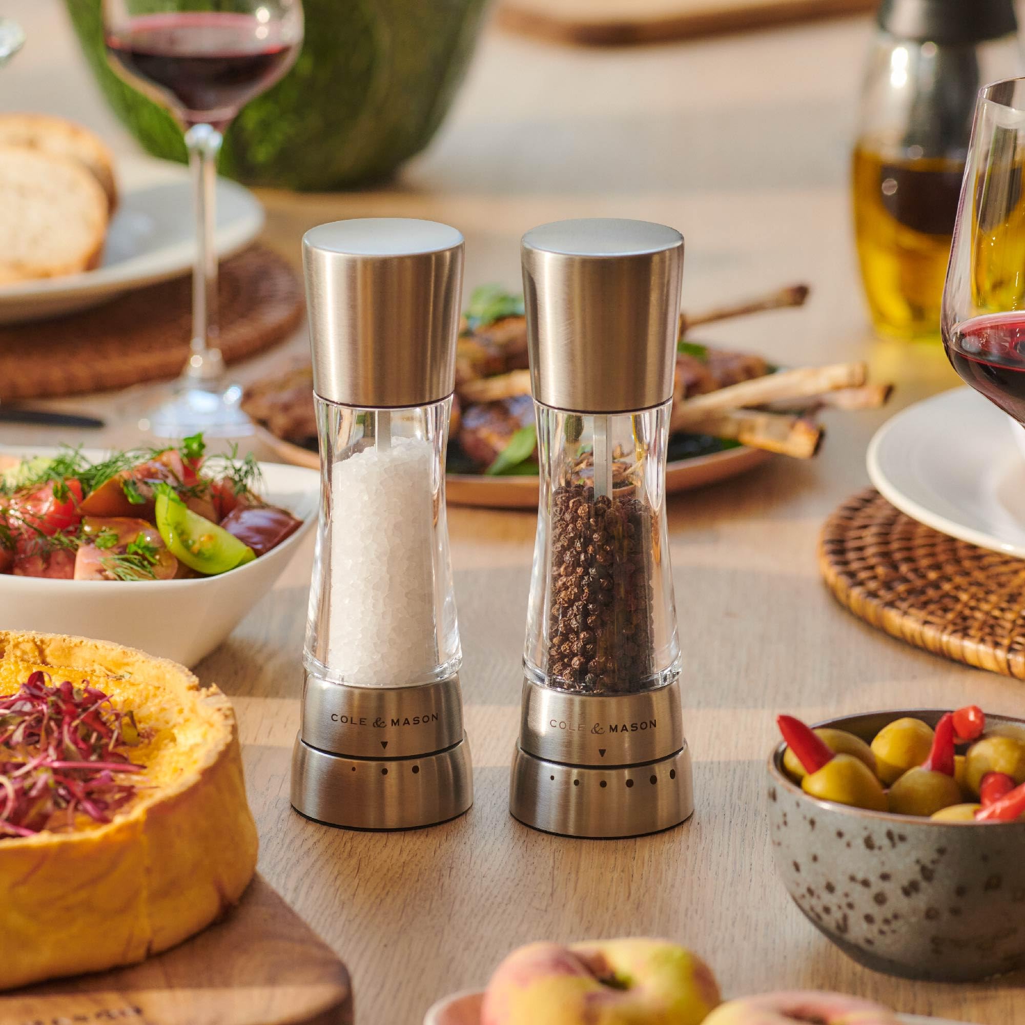 Cole & Mason Derwent Salt and Pepper Grinder Set - Adjustable Coarseness, Premium Stainless Steel & Acrylic Design, 7.5
