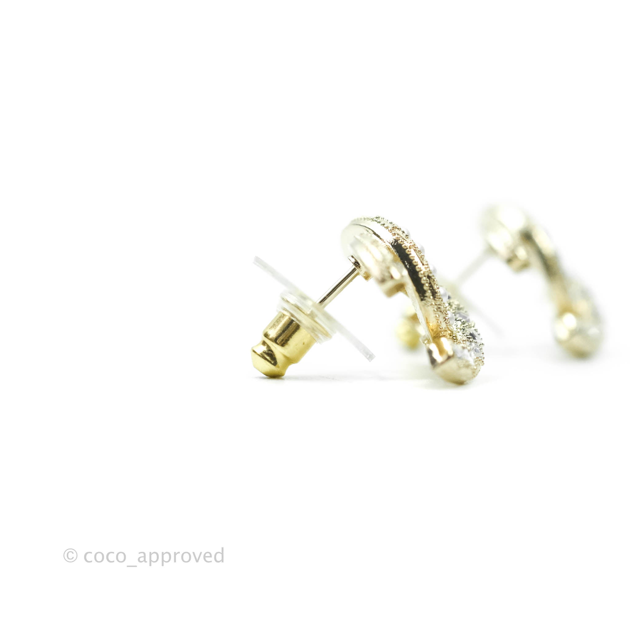 Chanel CC Pearl Crystal Earrings in Gold Tone - Luxury Fashion Jewelry for Women, Perfect for Parties, Weddings & Special Occasions