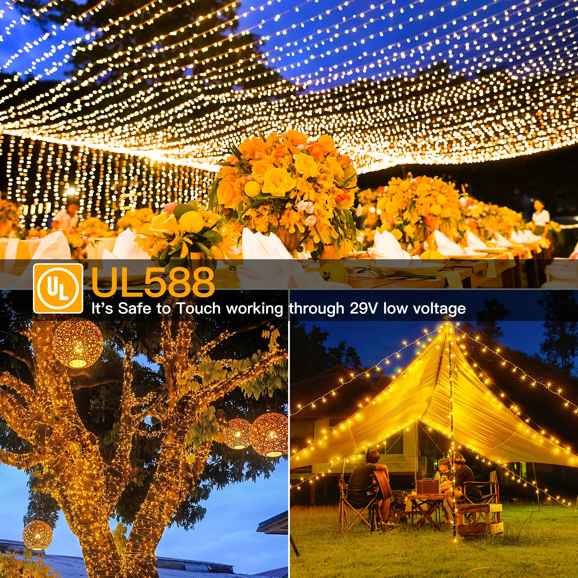 Ollny 800LED 262FT Outdoor String Lights - Waterproof Fairy Lights with Remote Control, 8 Modes Timer & Dimmable - Warm White Plug-in Christmas Lights for Patio, Garden, Bedroom, Camping & Indoor Decor | Perfect for Parties, Weddings & Holiday Decorations
