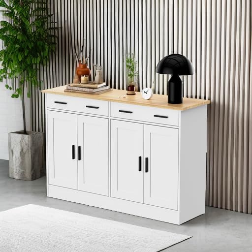 Anystyle White Buffet Cabinet with 2 Drawers & 4 Doors - Kitchen Coffee Bar Cabinet, Living Room Sideboard Storage for Dining Room & Home Decor | Perfect for Entertaining, Displaying China & Organizing Kitchen Essentials