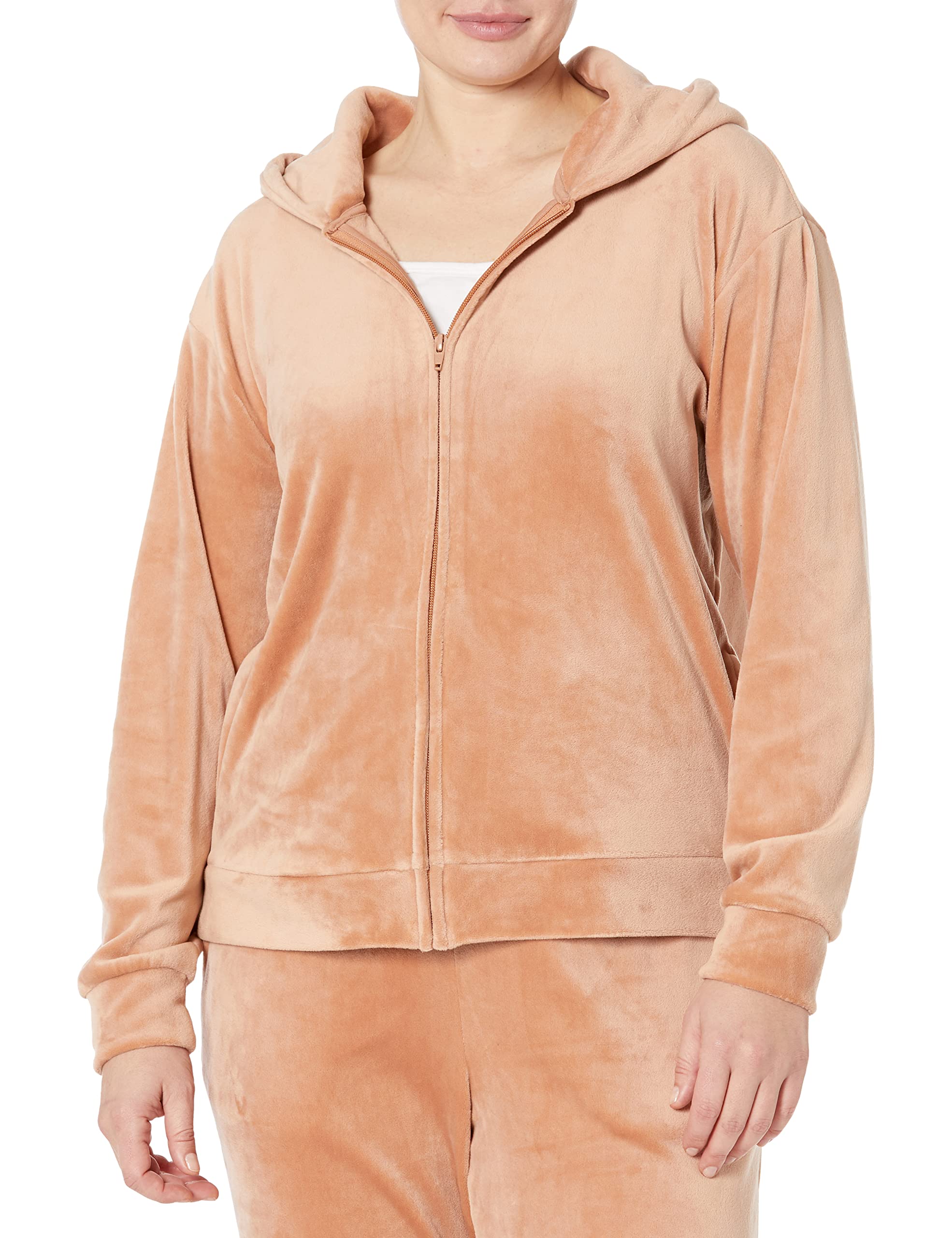 Amazon Essentials Women's Slim Fit Velour Hoodie - Soft Casual Pullover Sweatshirt for Lounge & Outfits | Perfect for Yoga, Running Errands & Coffee Dates