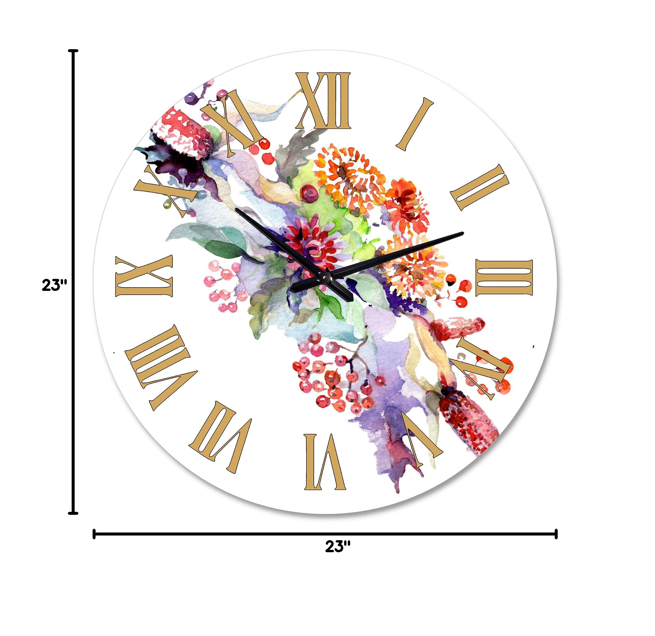 DesignQ Traditional Wall Clock - Floral & Botanical Large Wall Decor with Wildflowers and Berries | Perfect for Living Room, Bedroom & Office Décor