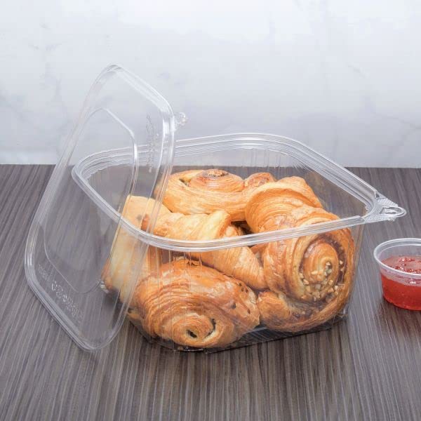 64oz - 120 ct PET Tamper Proof Square Deli Containers with Flat Lids | Stackable Clear Food Storage Containers for Kitchen, Meal Prep, Dog Treats | Freezer Safe & Recyclable | Perfect for Restaurants, Catering & Home Organization