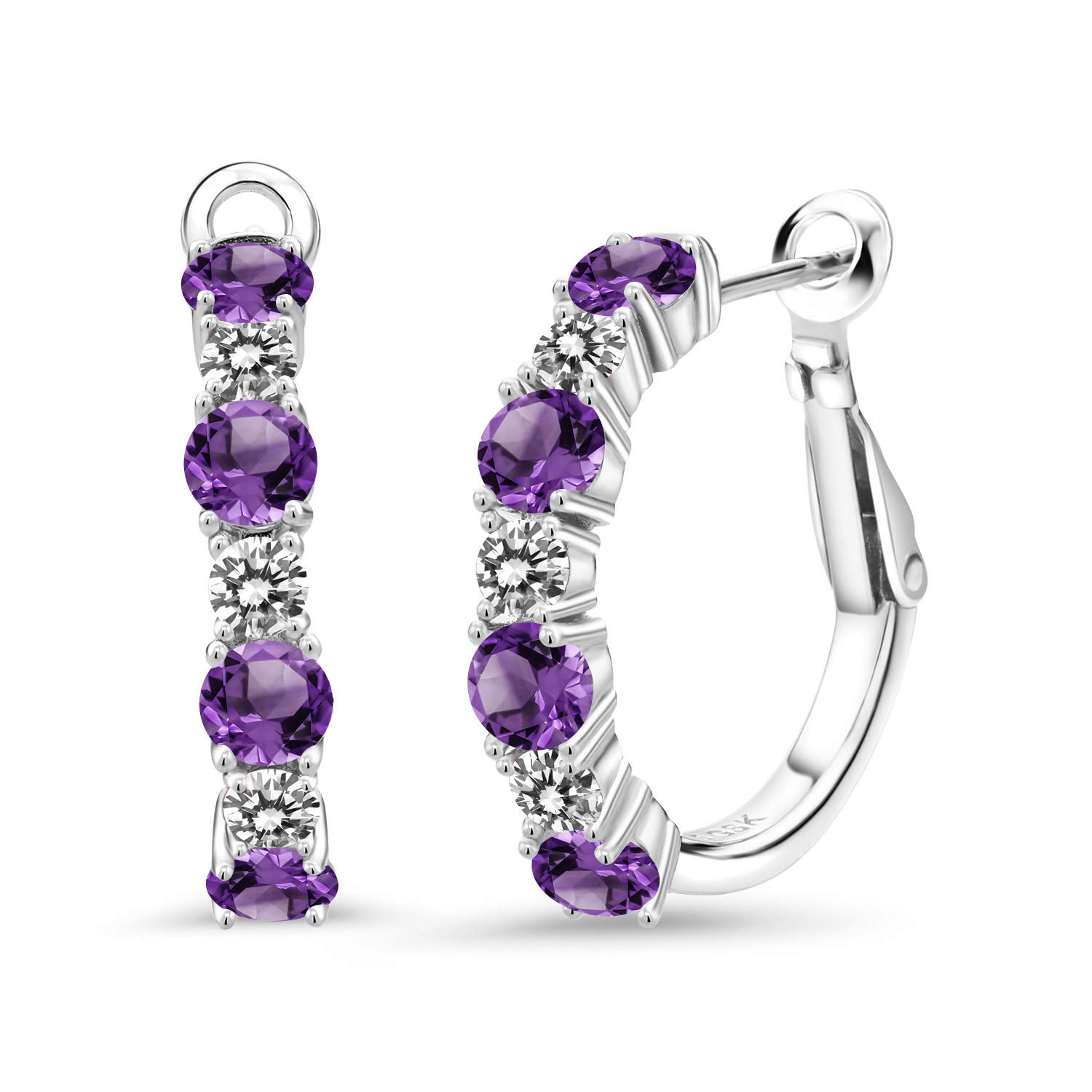 2.60 Ct Natural Purple Amethyst & White Diamond 925 Sterling Silver Hoop Earrings for Women | Elegant Jewelry Gift for Birthday, Anniversary & Special Occasions