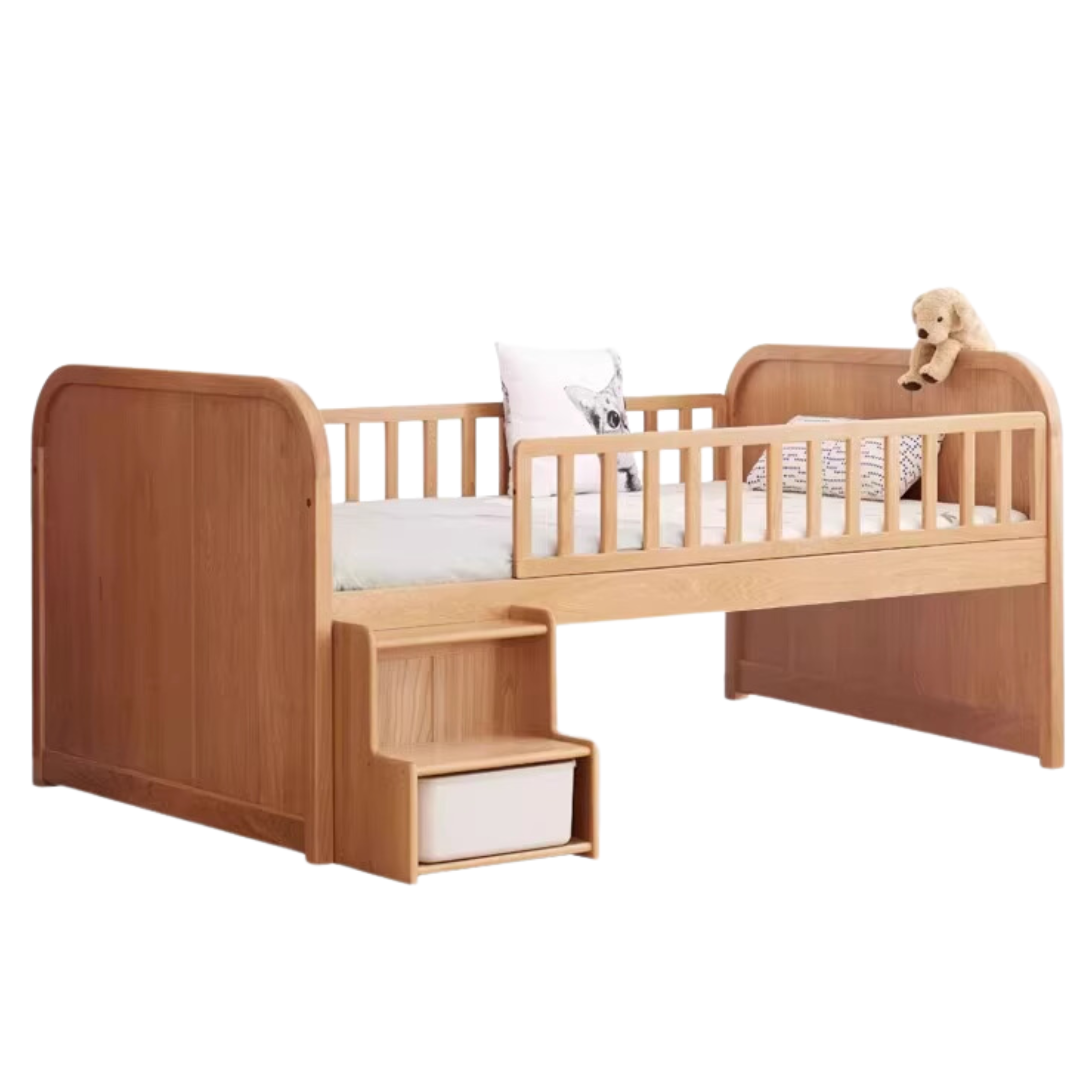 Natural Wood Color Half-height storage bed with small step ladder