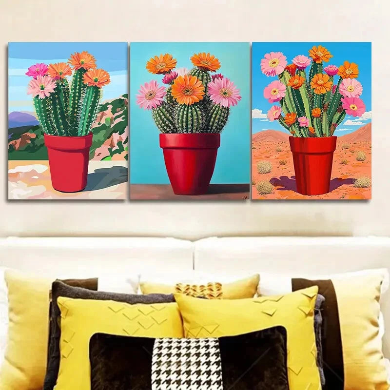 3-Piece Cactus Plant Art Print Poster Set - Metal Print Wall Decor Ready to Hang - Perfect for Living Room, Bedroom & Office Decor