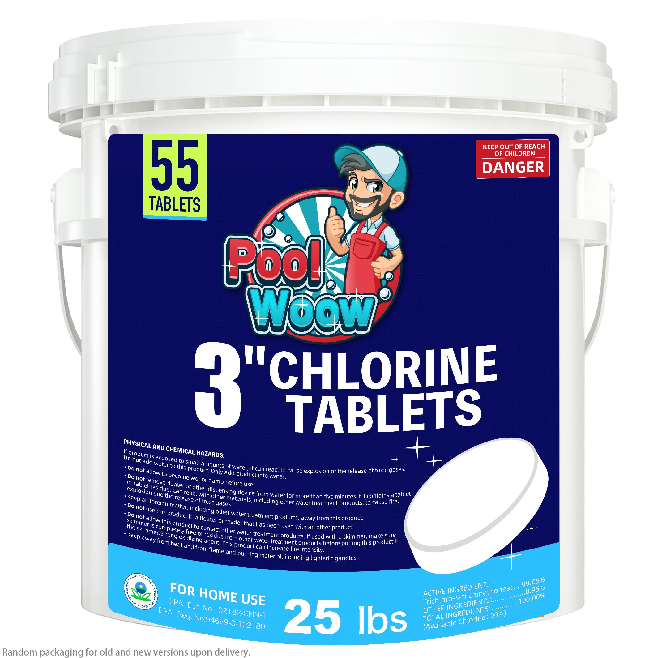 POOLWOOW 25 lbs Chlorine Tablets 3 Inch for Swimming Pool - Long-Lasting Sanitizer & Algaecide - Perfect for Inground & Above Ground Pools, Hot Tubs, Spas - Bulk Chlorine Pool Chemicals for Crystal Clear Water