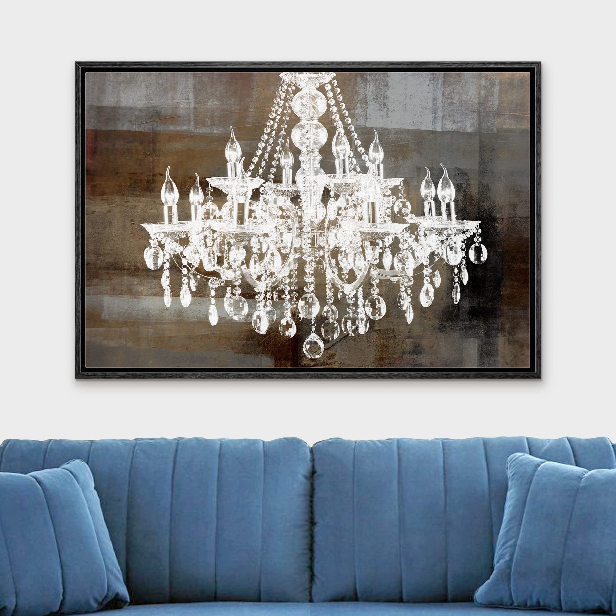 Wall26 Framed Canvas Print - White Chandelier Silhouette on Abstract Background, Modern Digital Art Wall Decor for Living Room, Bedroom, Office (16x24 Inches, Black Frame) | Perfect for Home Decor, Wedding Gifts & Relaxing Spaces