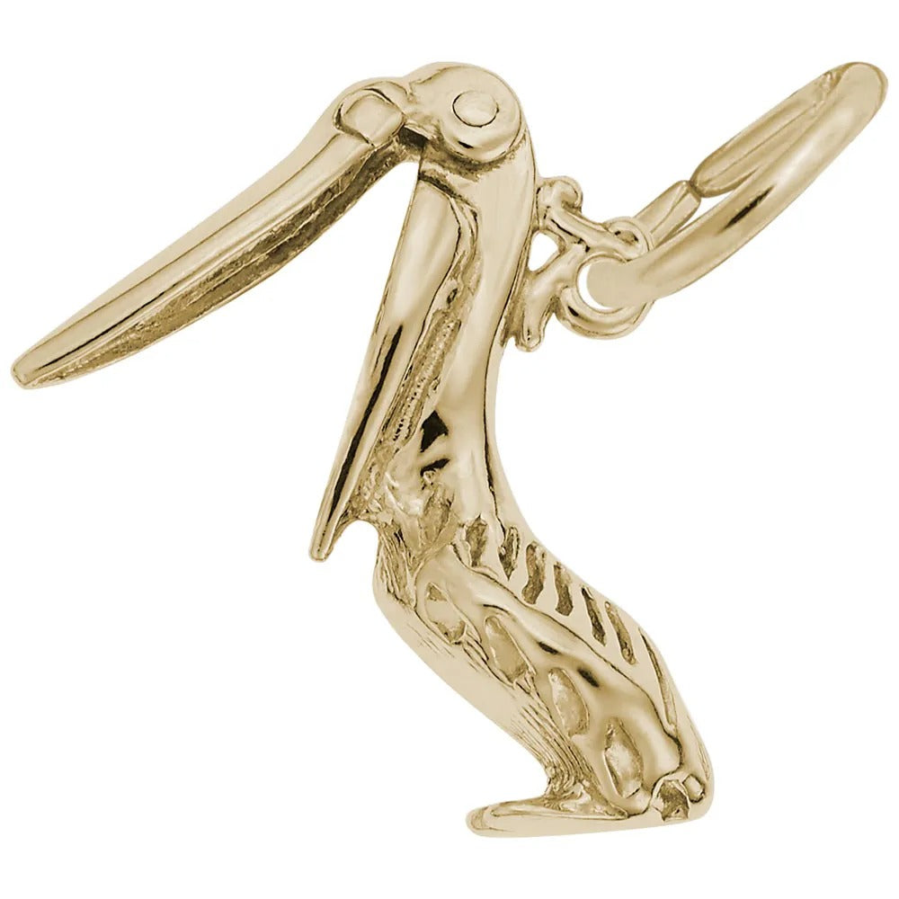 14K Yellow Gold Pelican Charm Pendant Necklace - Elegant Jewelry Gift for Women - Perfect for Beach Vacation, Coastal Themed Parties & Marine Life Lovers