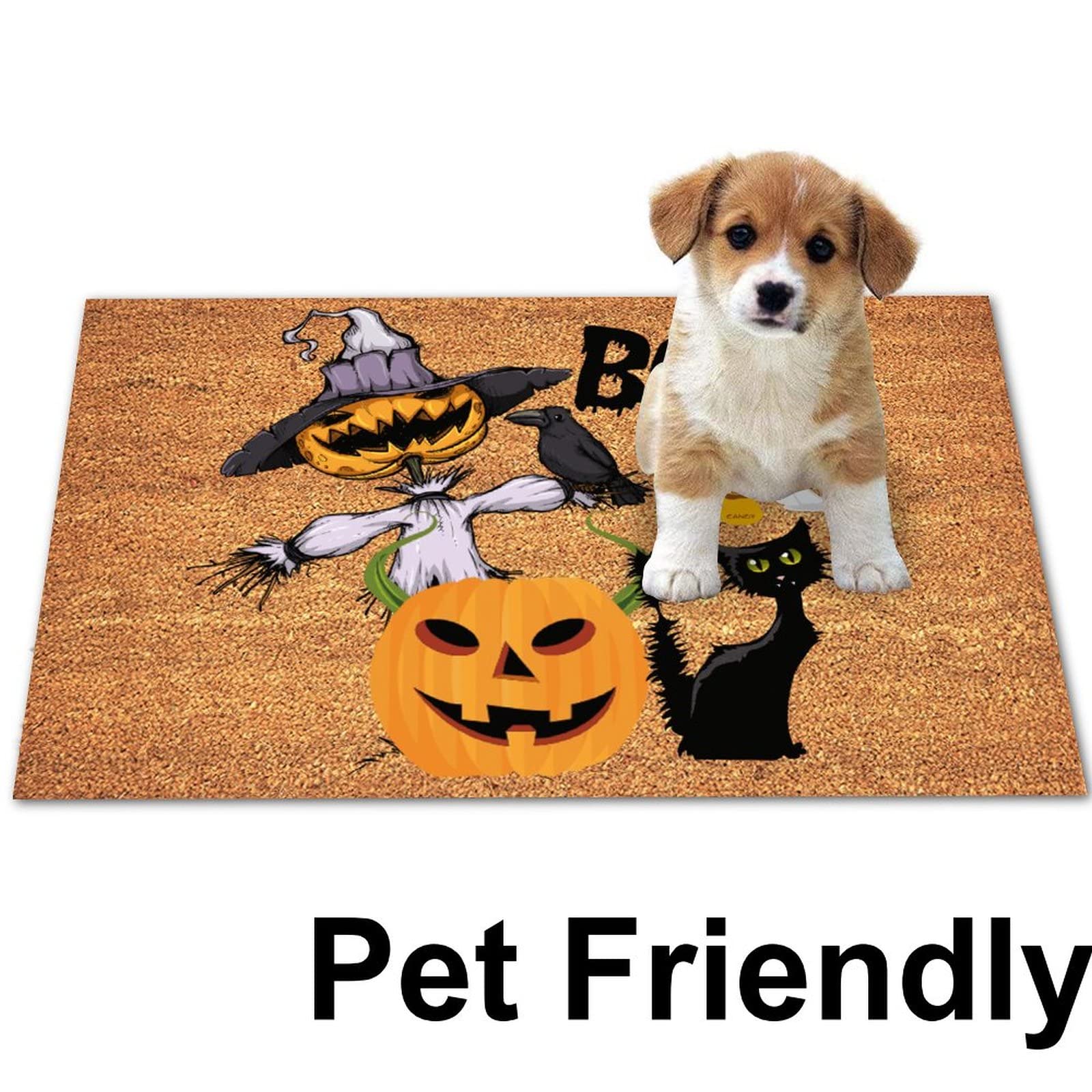 Spooky Halloween Doormat - Heavy Duty Coir Entrance Mat with Pumpkin, Ghost, Black Cat & Crow Design - 16x24 Inch Non-Slip Outdoor Door Mat for Farmhouse, Porch, Entryway - Perfect Halloween Decor & Housewarming Gift