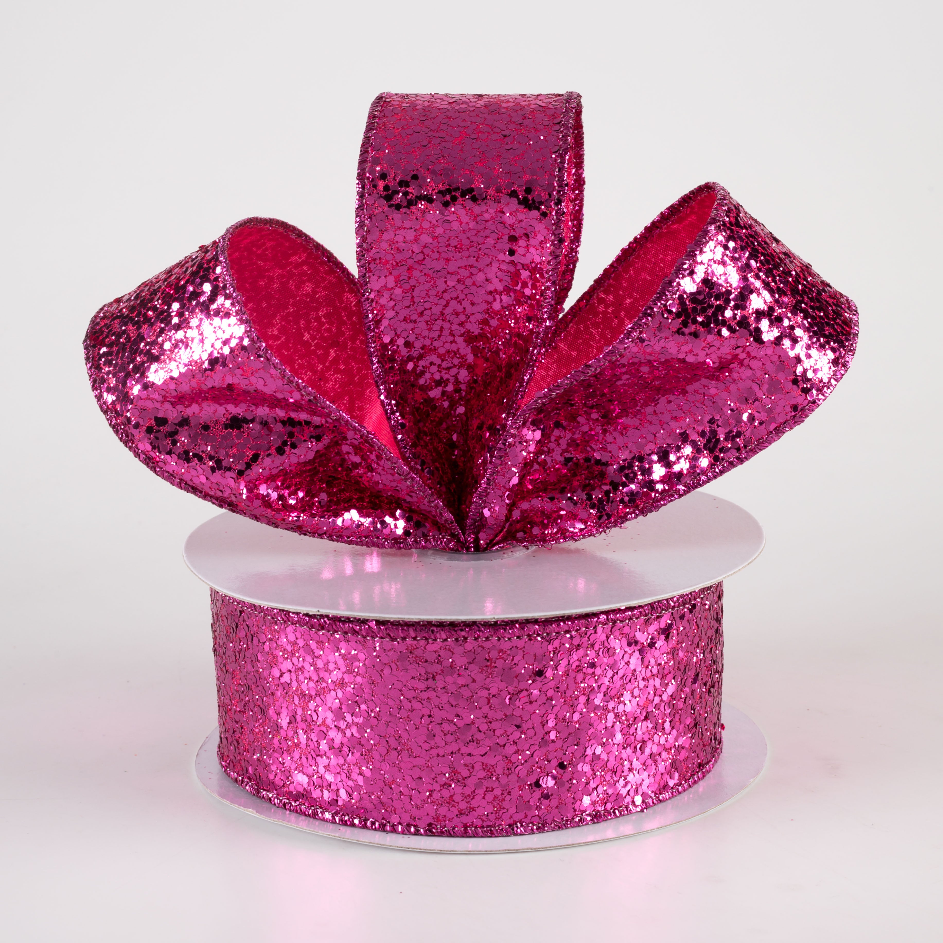 1.5 Inch Wide Large Glitter Ribbon - Fuchsia Pink (10 Yards) for Gift Wrapping, Party Decorations, DIY Crafts, and Scrapbooking
