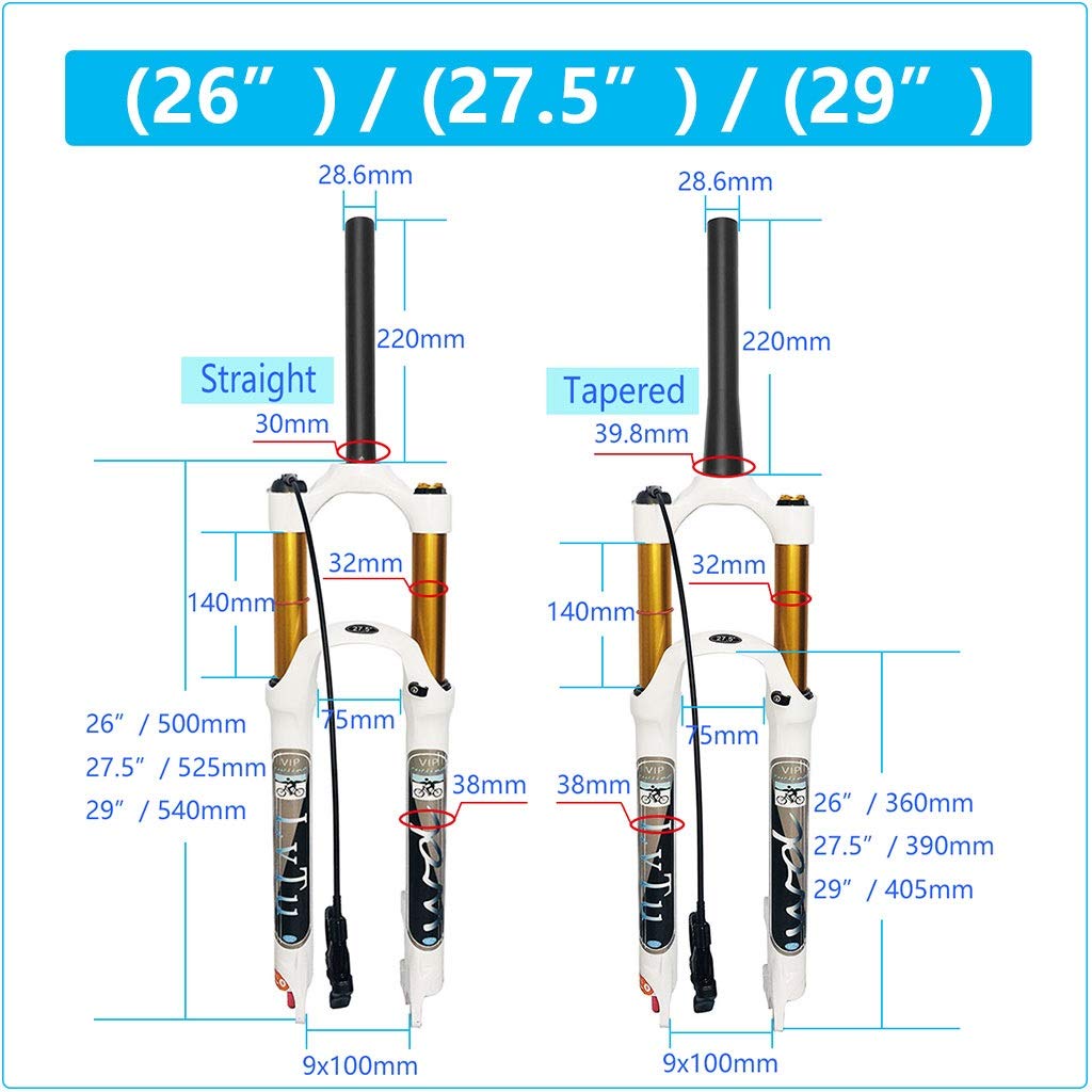 140mm Travel Air Suspension Fork for Mountain Bike - 26/27.5/29 Inch, Alloy 9mm QR, Rebound Adjust & Remote Lockout (White) - Ideal for Trail Riding, Downhill & Cross-Country Cycling