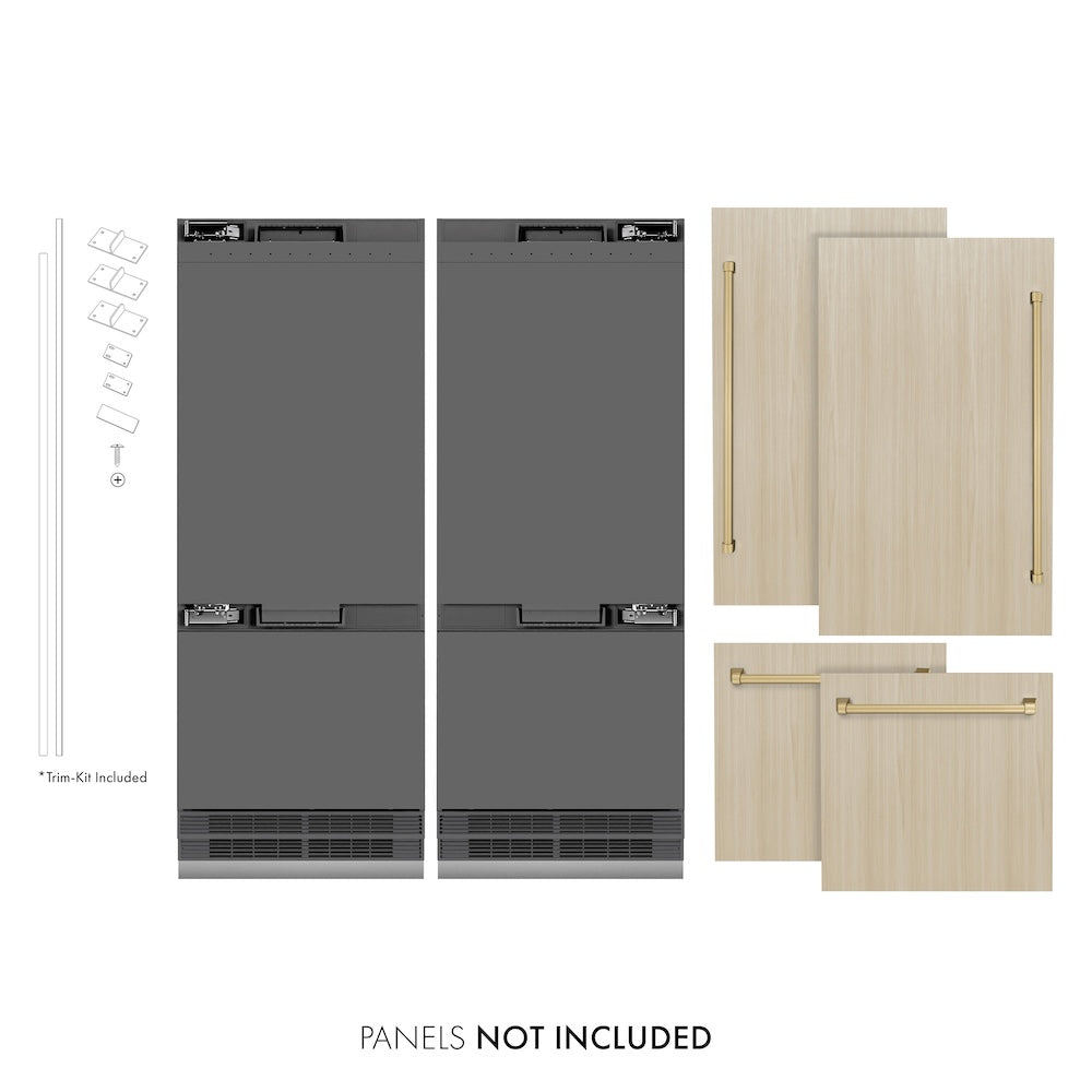ZLINE Autograph Edition 60-Inch 32.2 cu. ft. Panel Ready French Door Built-In Bottom Freezer Refrigerator with Water Dispenser & Ice Maker - Graphite Gray Interior & Champagne Bronze Accents (GRBIVZ 60 CB) - Perfect for Modern Kitchens & Luxury Homes