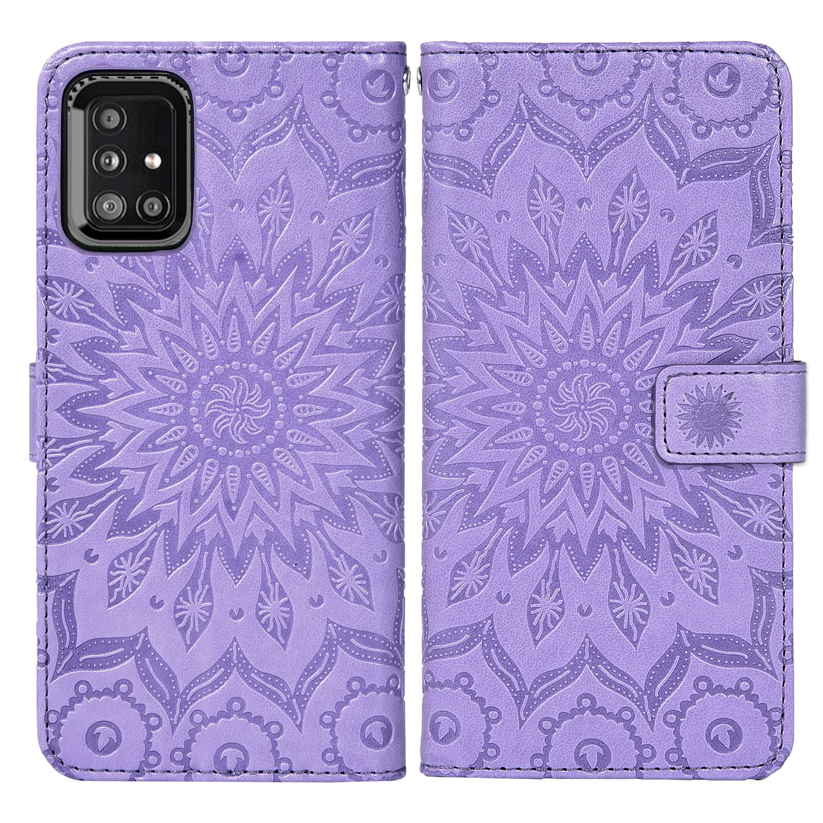 Samsung Galaxy A51 5G Phone Case with Wallet & Card Holder - Slim Leather Flip Cover with Tempered Glass Screen Protector - Verizon Compatible (Purple for Women) - Perfect for Daily Use, Travel & Hands-Free Viewing