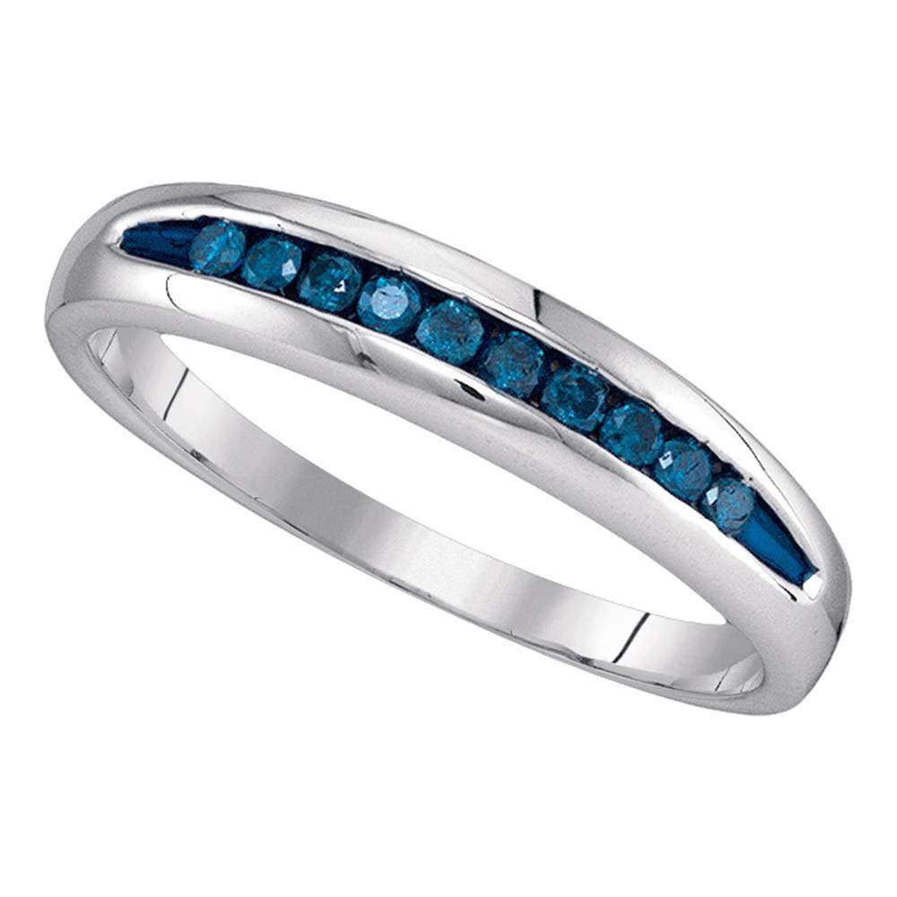 Dazzlingrock Sterling Silver Men's Round Blue Channel-Set Diamond Wedding Band Ring - 1/4 CTW - Perfect for Engagement, Anniversary & Special Occasion Gifts