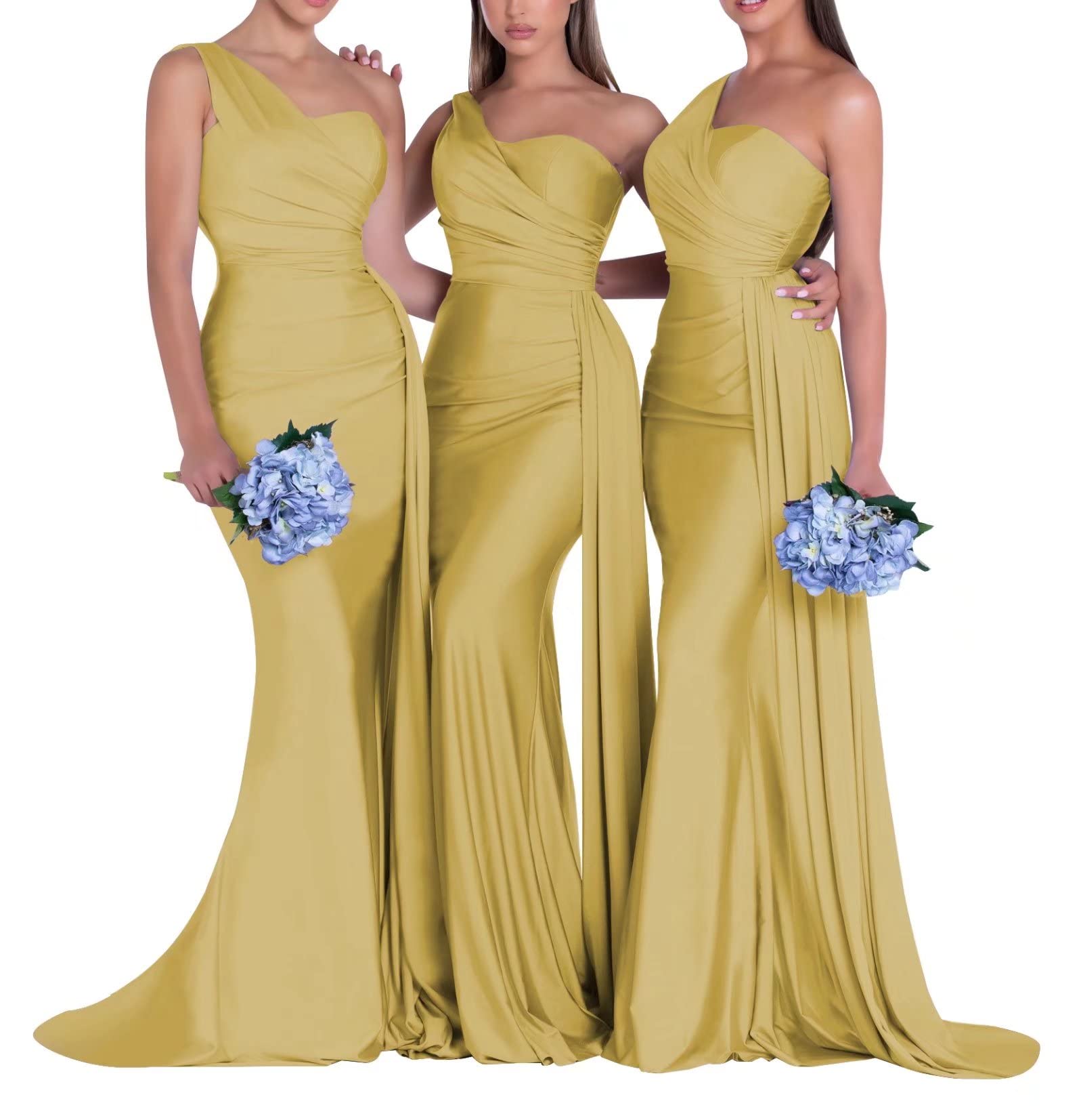 Elegant Mermaid One Shoulder Bridesmaid Dress for Wedding - Bodycon Ruched Long Prom Gown with Train - Perfect for Beach Weddings, Formal Events & Evening Parties
