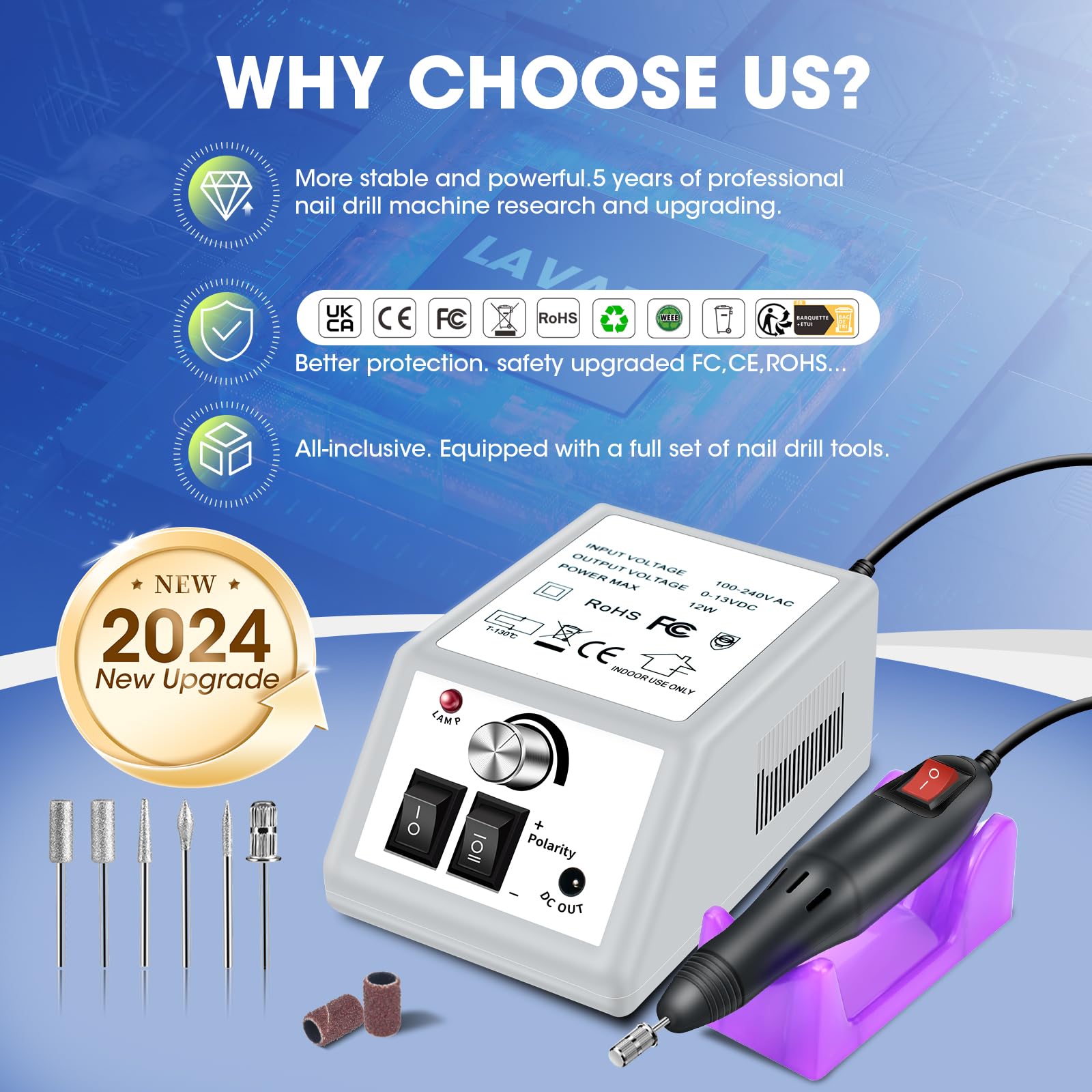 Professional Electric Nail Drill Machine Kit - Low Noise Manicure Pedicure Tool with 156pcs Sanding Bands for Acrylic Nails, Gel Polish Removal & Nail Art - Perfect for Salon & Home Nail Care