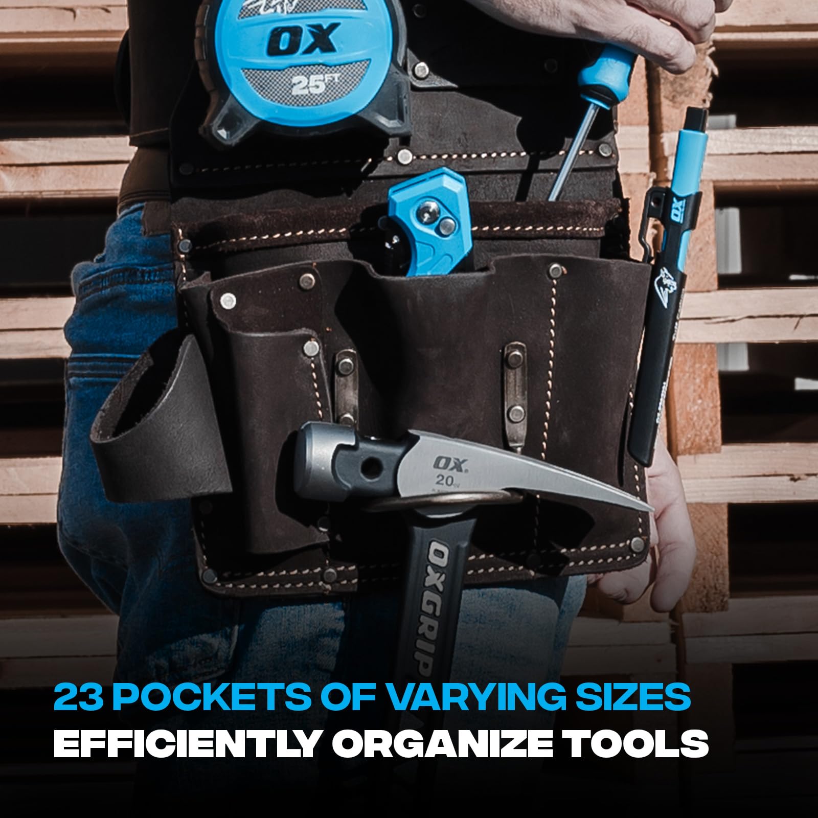 OX Tools Pro Oil-Tanned Leather Tool Rig - 4-Piece Drywall Tool Pouch Belt Set with Adjustable Belt for Contractors & Framing Professionals | Perfect for Drywall Installation, Construction Work & Home Renovation Projects