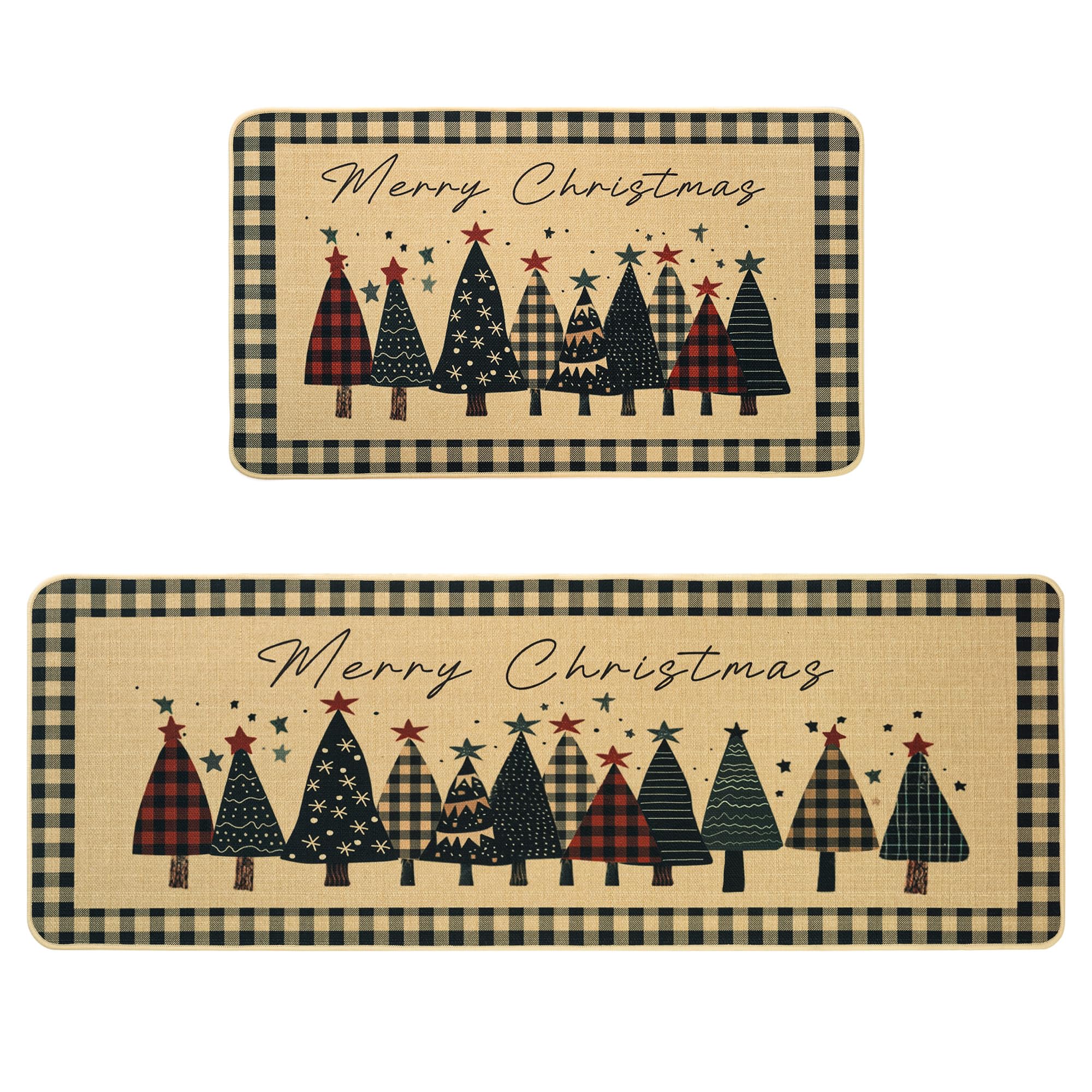 GRANNY SAYS Christmas Kitchen Rugs Set of 2 - Non-Slip Washable Floor Mats for Holiday Decor (17x30 & 17x47) - Farmhouse Style Christmas Tree Design - Perfect for Kitchen, Dining Room & Entryway Decorations