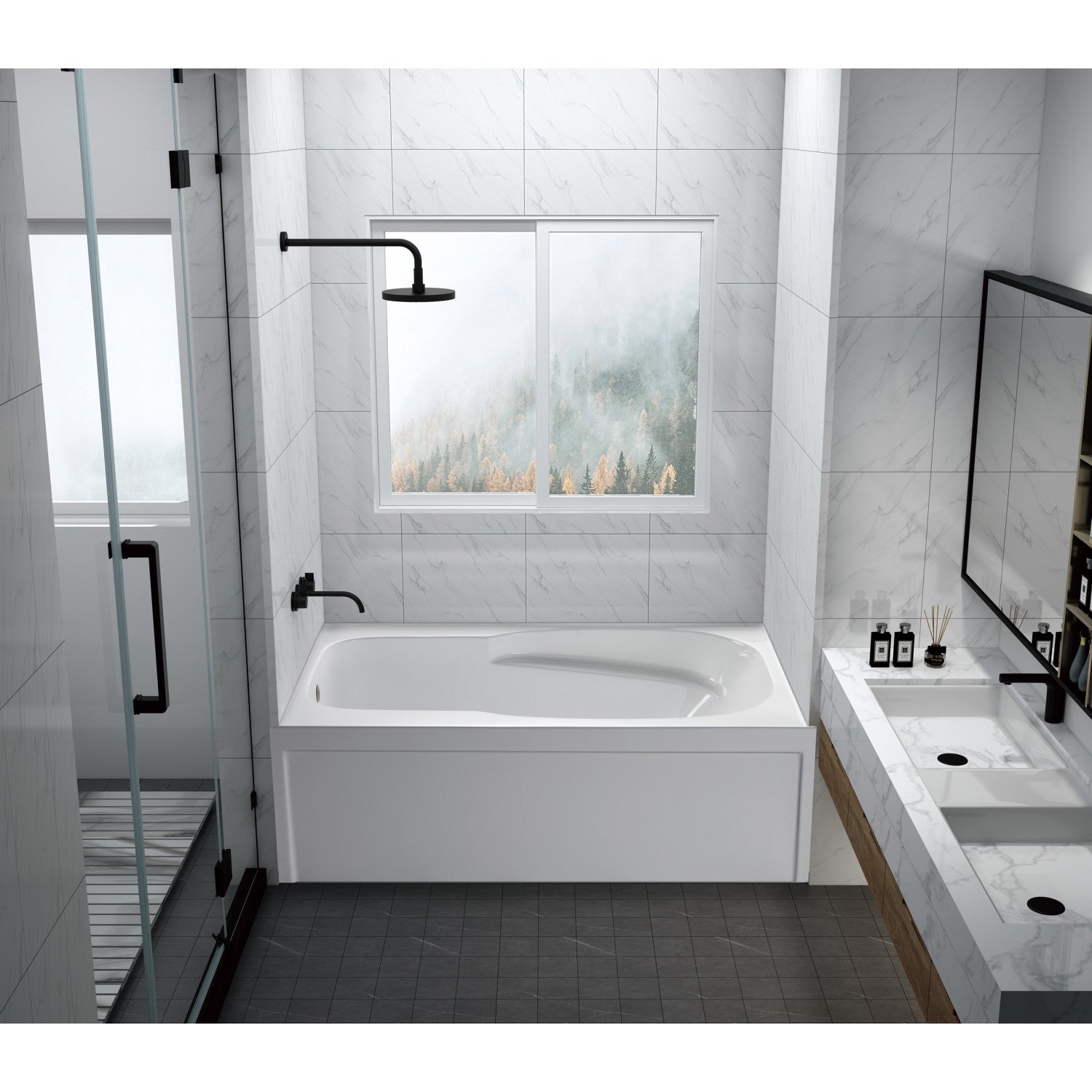 Aqua Eden 60 Inch Acrylic Rectangular 3 Wall Alcove Bathtub with Armrests - Anti-Skid Surface, Left Hand Drain, Glossy White - Perfect for Modern Bathrooms & Spa-Like Relaxation