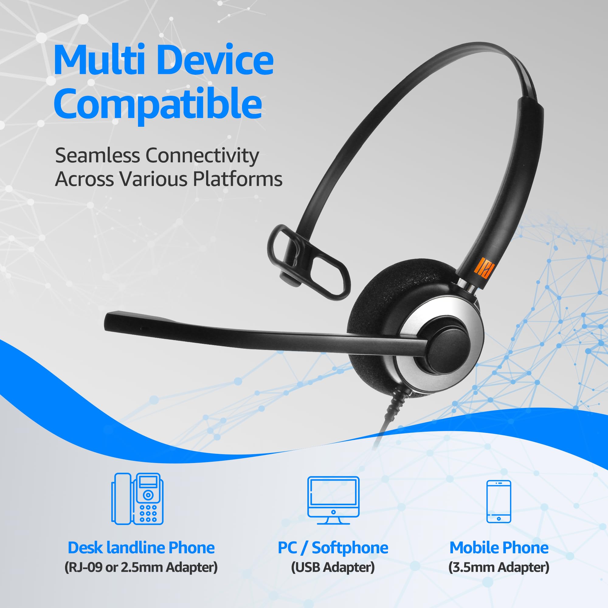 Noise Cancelling Office Headset IPD IPH-160 - Compatible with Polycom VVX, Aastra, Avaya, Nortel, Samsung & Mitel Phones - Perfect for Call Centers, Remote Work & Business Communications
