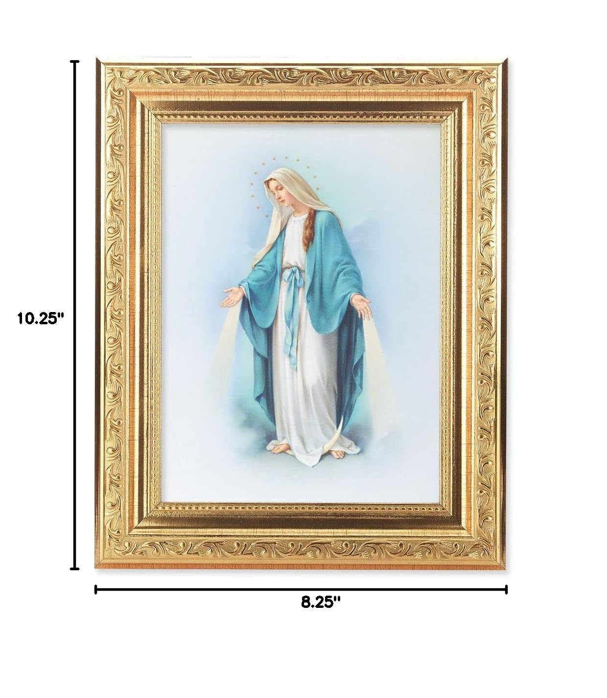 Our Lady of Grace Framed Wall Art - Gold Leaf Antique Finish with Acanthus Leaf Detail - Religious Home Decor for Living Room, Bedroom & Prayer Space