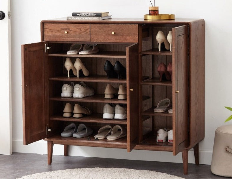 Solid Oak Wood Shoe Storage Cabinet - Modern Entryway Organizer with Ventilation Holes | Perfect for Small Spaces, Hallway, Mudroom & Apartment Entry