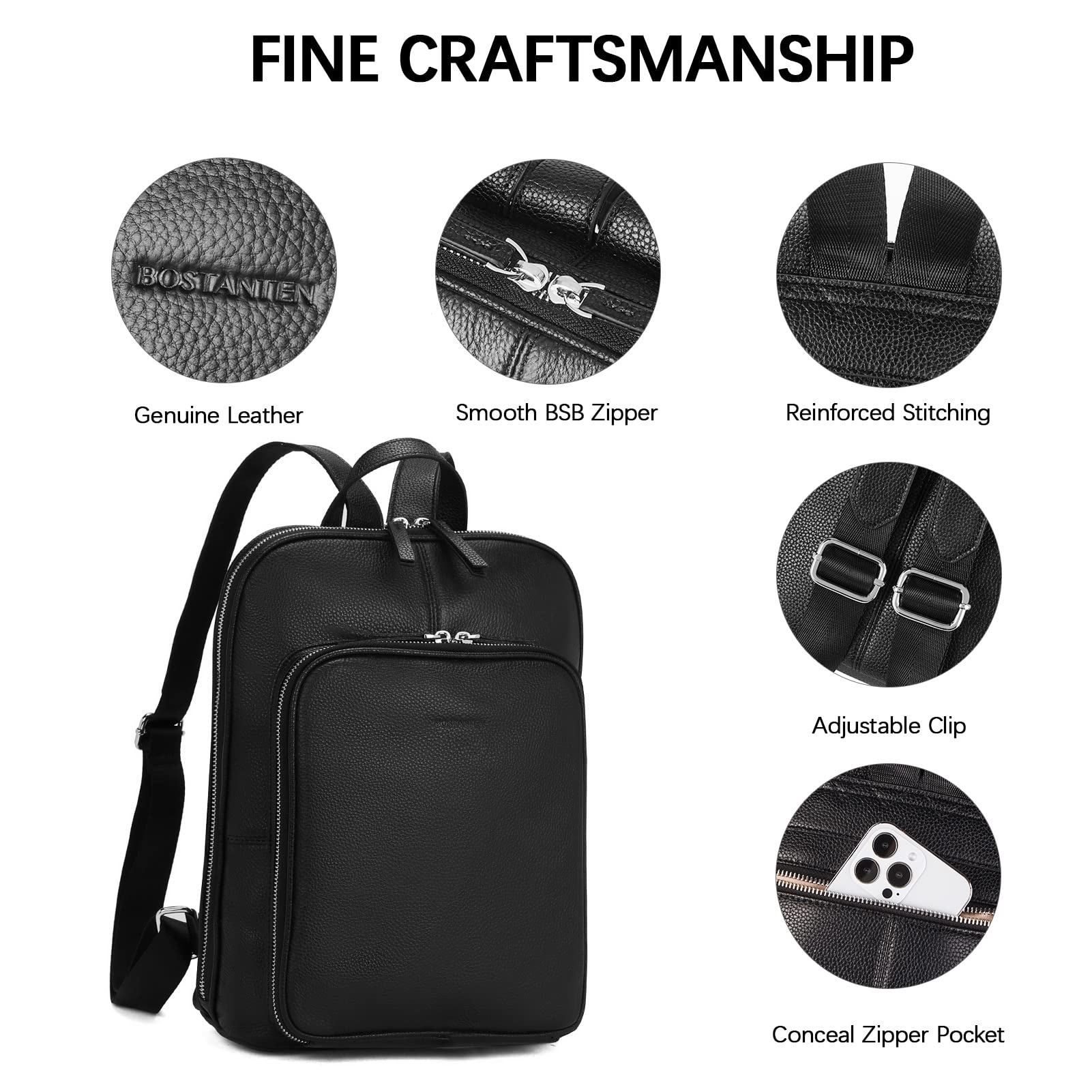 BOSTANTEN Genuine Leather Backpack Purse for Women - Stylish Laptop Backpack, College School Bag, Travel Backpack & Work Commuter Bag (Perfect for Work, School, Travel & Daily Use)