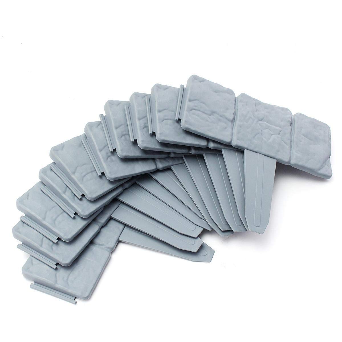 20Pcs Grey Garden Fence Edging - Cobbled Stone Effect Plastic Lawn Border for Flower Beds, Plant Decorations | Durable Landscape Edging for Yard, Garden & Outdoor Decor