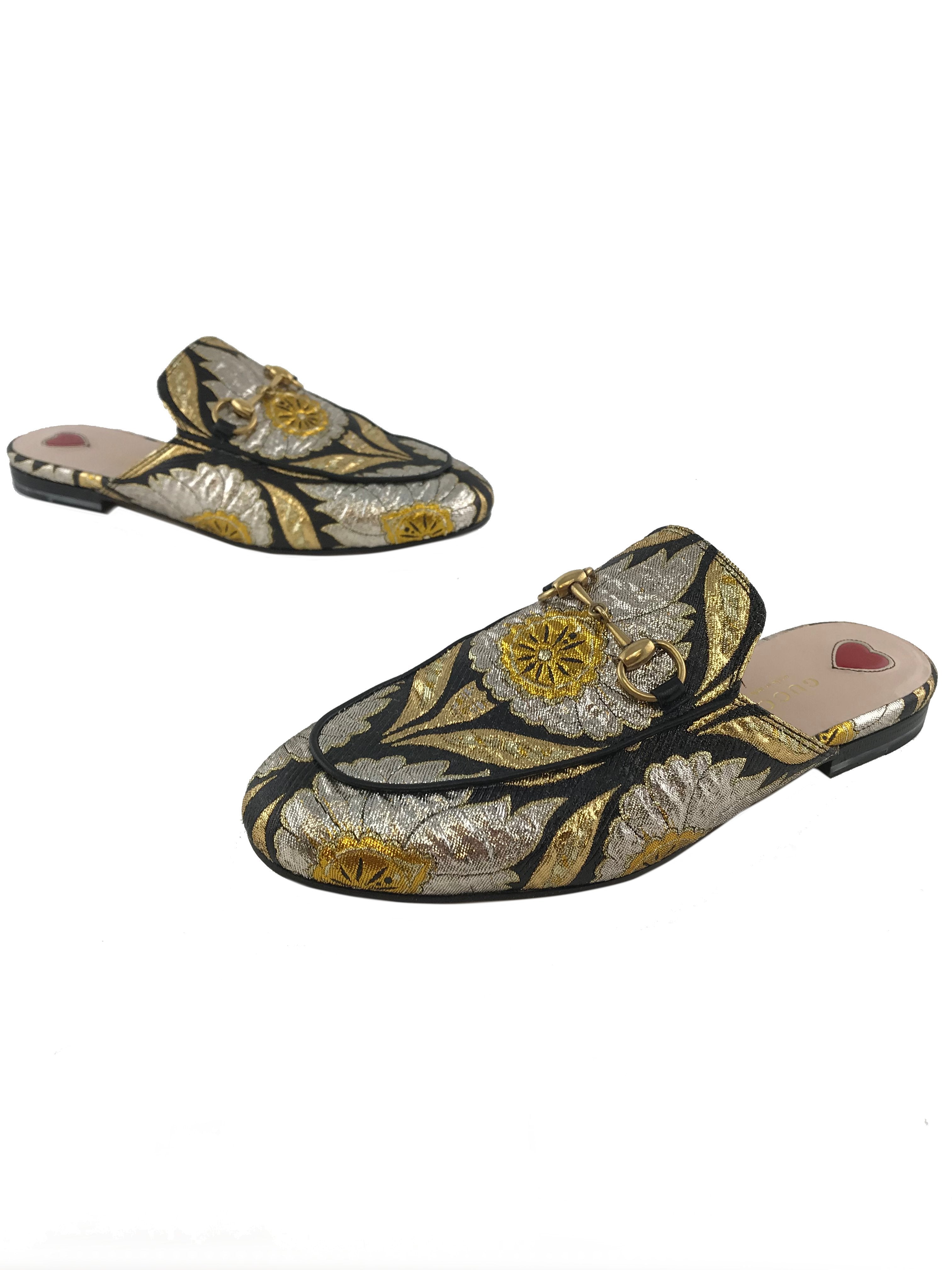 Gucci Princetown Floral Jacquard Horsebit Mules Women's Size 6.5 - Luxury Designer Slip-On Loafers for Casual Outings & Office Wear