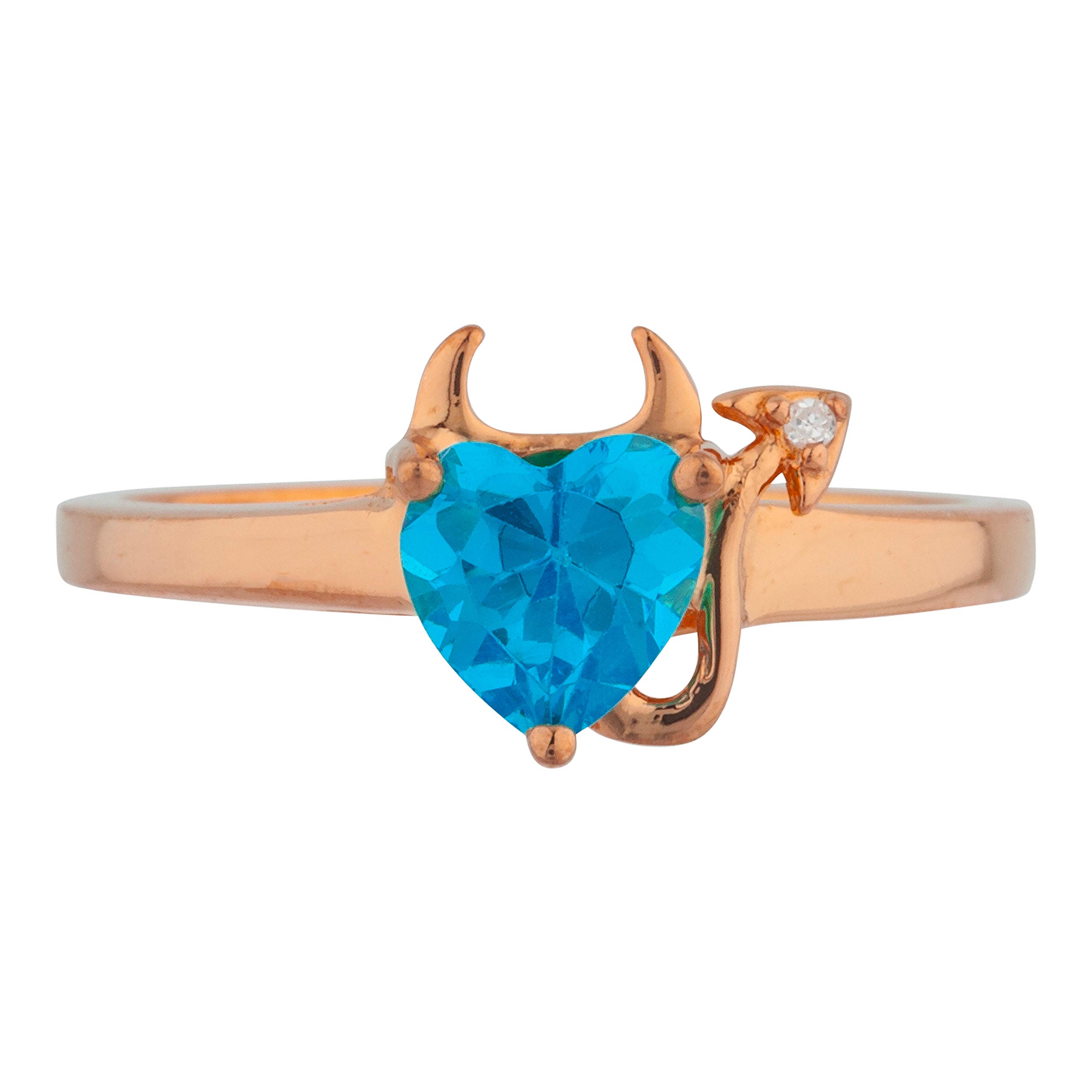 14K Yellow Gold, Rose Gold & Silver CZ Swiss Blue Topaz & Diamond Devil Heart Ring - Elegant Jewelry for Valentine's Day, Anniversary & Romantic Gifts