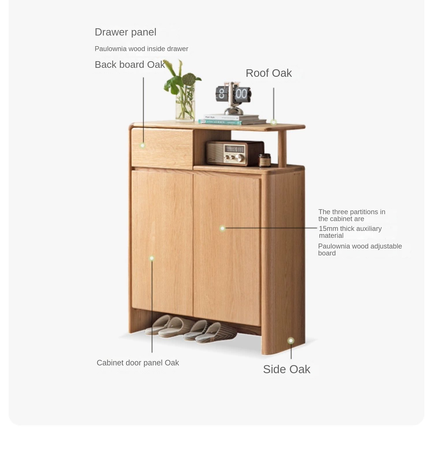 Solid Oak Wood Shoe Cabinet with Partition - Entryway Storage Organizer for Shoes, Boots & Accessories - Perfect for Porch, Mudroom, or Hallway Closet