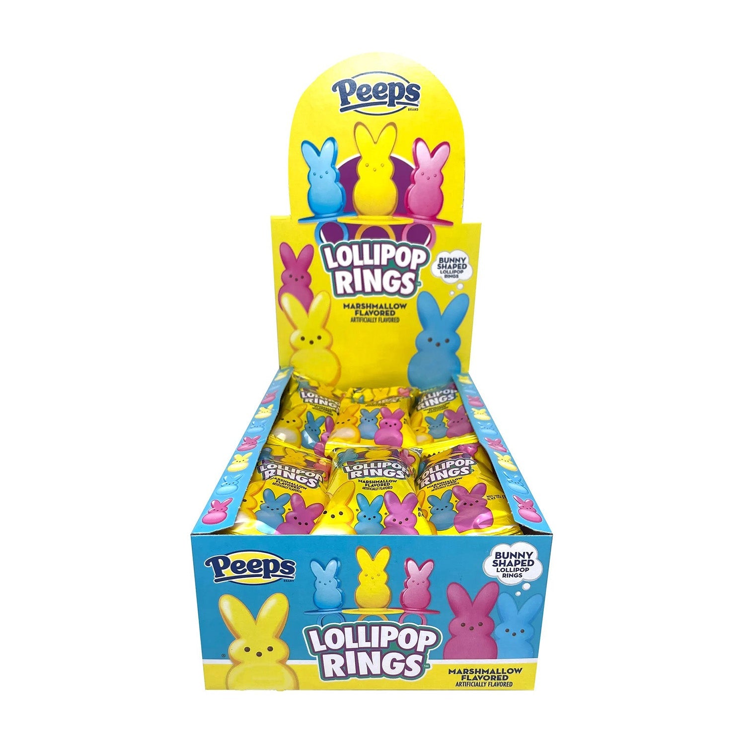 Flix Candy Peeps Bunny Lollipop Ring - 24 Count Box | Easter Basket Stuffers, Party Favors, Kids Treats & Holiday Gifts