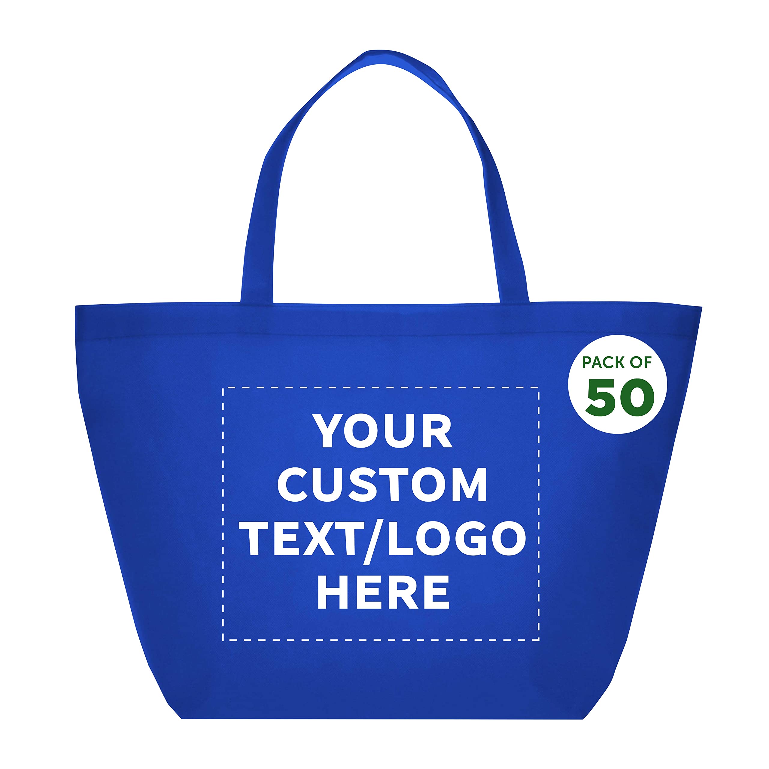 Custom Southern Style Grocery Tote Bags - Bulk Pack of 50 Reusable Shopping Bags with Personalization - Eco-Friendly Cotton Totes for Groceries, Travel & Business Promotions - Blue 20
