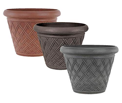 PSW 18-inch Basket Weave Planter Pot - Terra Cotta Indoor Outdoor Plant Container for Home Garden, Patio & Balcony Decor - Perfect for Succulents, Herbs & Flowers