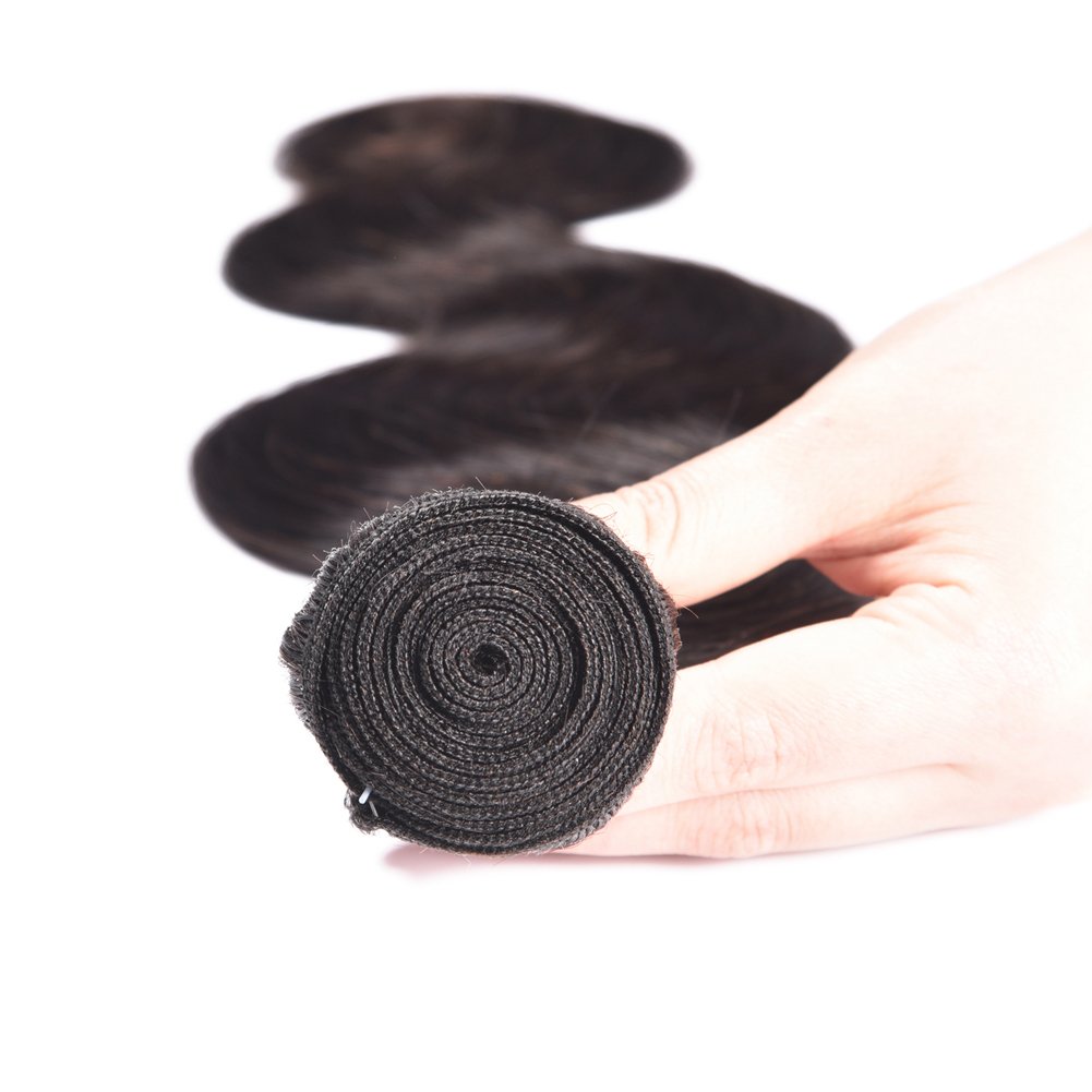 XCCOCO 3 Bundles Natural Black Body Wave Human Hair Weave with 4x4 Lace Closure - 100% Virgin Peruvian Remy Hair Extensions (10,12,14inch + 10inch Closure) - Perfect for Protective Styles, Weaves, Ponytails & Everyday Glam