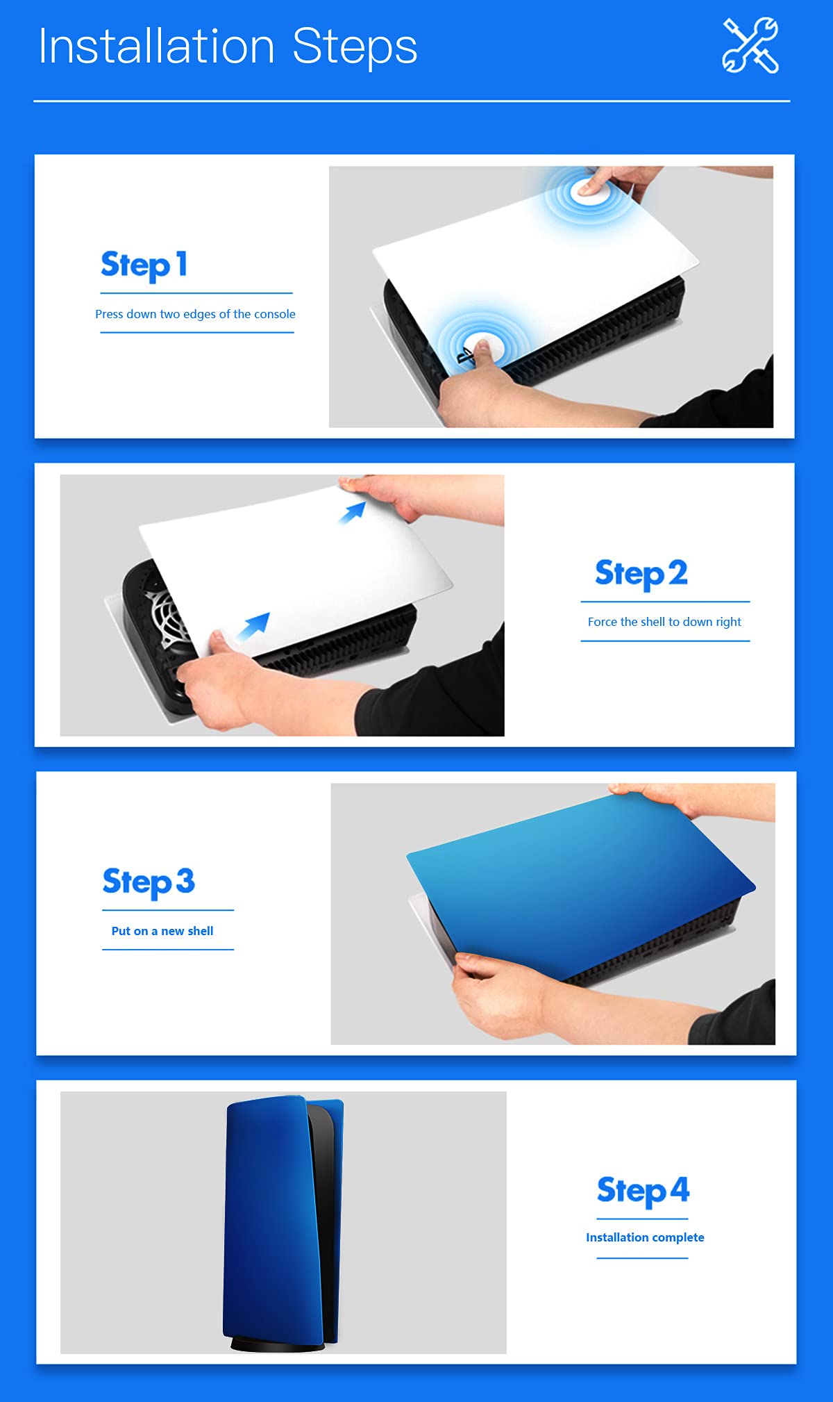 Megadream Hard ABS Shockproof PS5 Console Replacement Shell - Anti-Scratch Dustproof Cover for PS5 Disc Edition (Blue) | Perfect for Gaming Protection & Display
