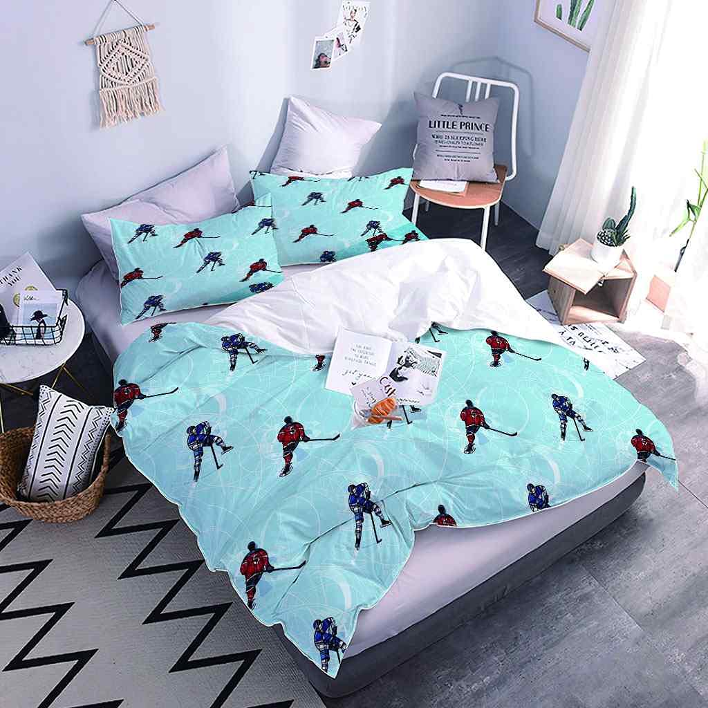 IOCXSO Queen Duvet Cover Set 90x90 Inches - Modern Ice Hockey Game Design, Soft Microfiber Bedding with Zipper Closure & Corner Ties, Includes 2 Pillow Shams | Perfect for Sports Fans' Bedrooms, Game Rooms & Dorm Decor