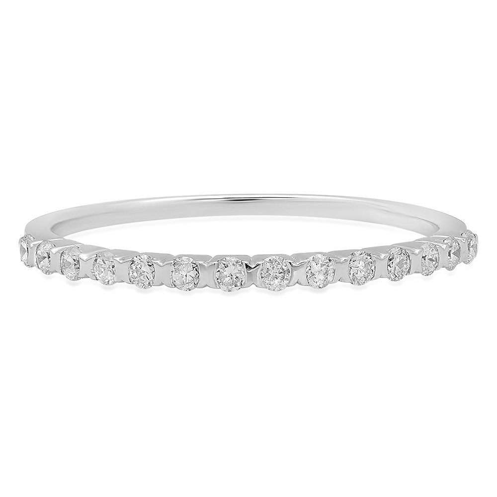 0.20 Cttw 14K Solid Gold Round Diamond Women's Dainty Anniversary Wedding Stackable Band Ring - Perfect for Bridal Sets, Stacking Rings & Everyday Elegant Jewelry
